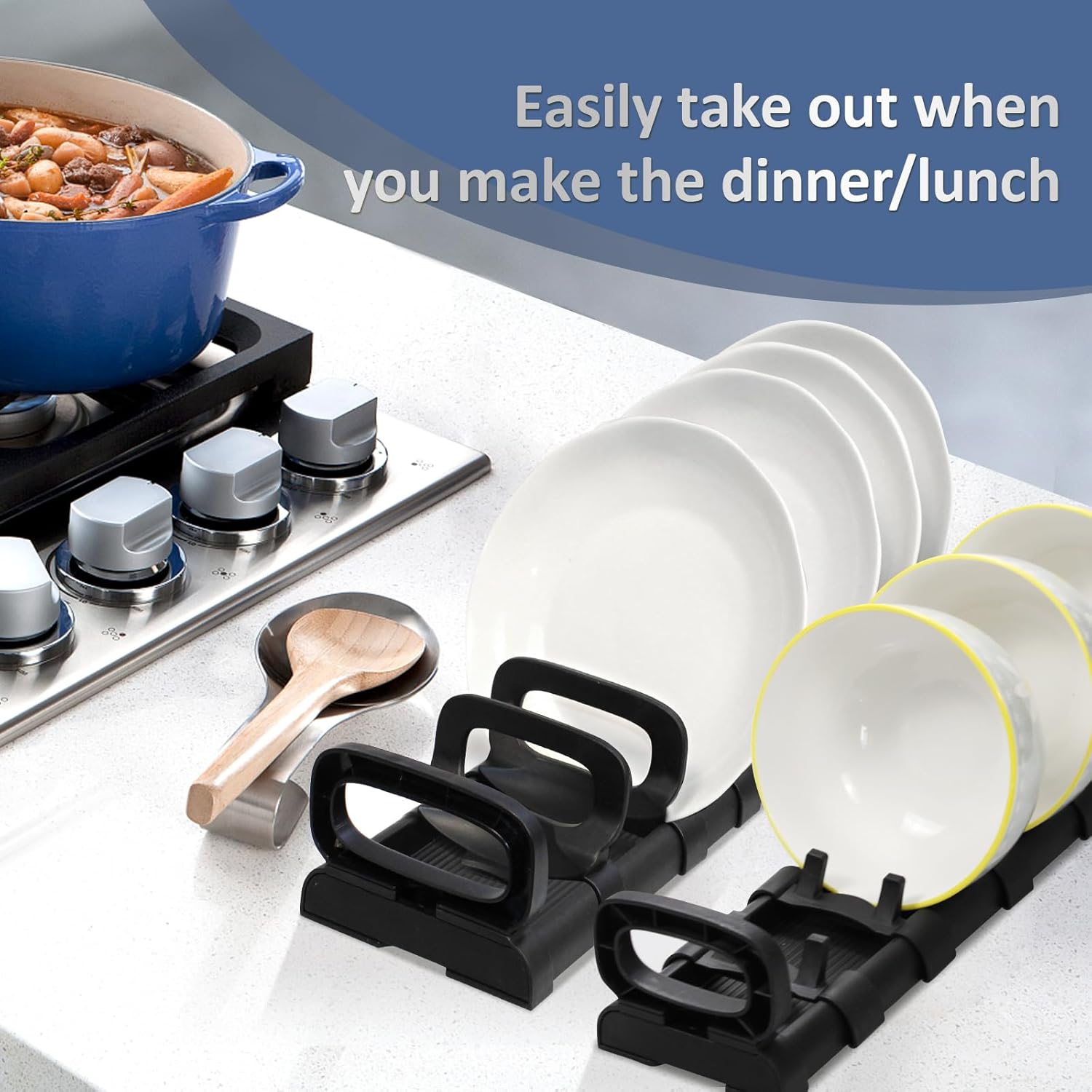 VOISVLRS Escurridor de platos, con 2 asas y 8 soportes ajustables, escurridor de platos para fregadero de cocina