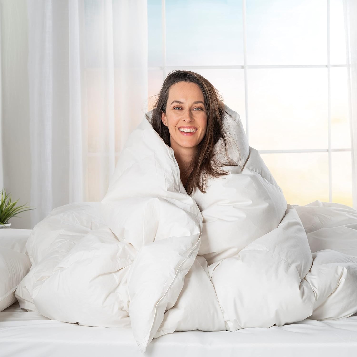 ComfyDown Edredón blanco de plumón de ganso, fabricado en Estados Unidos, funda de edredón 100% algodón egipcio de 400 hilos, 650+ potencia de