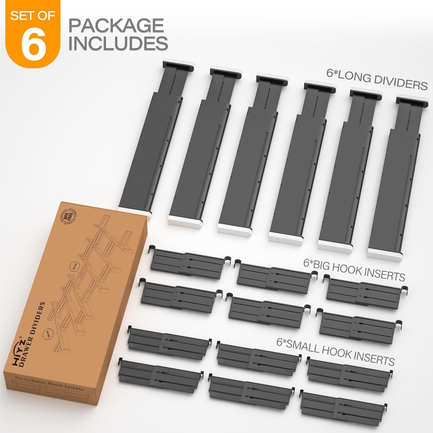 HiYZ Divisores de cajones ampliables con insertos, divisor de cajones de utensilios de cocina grandes, organizadores de cajones ajustables de 2.36