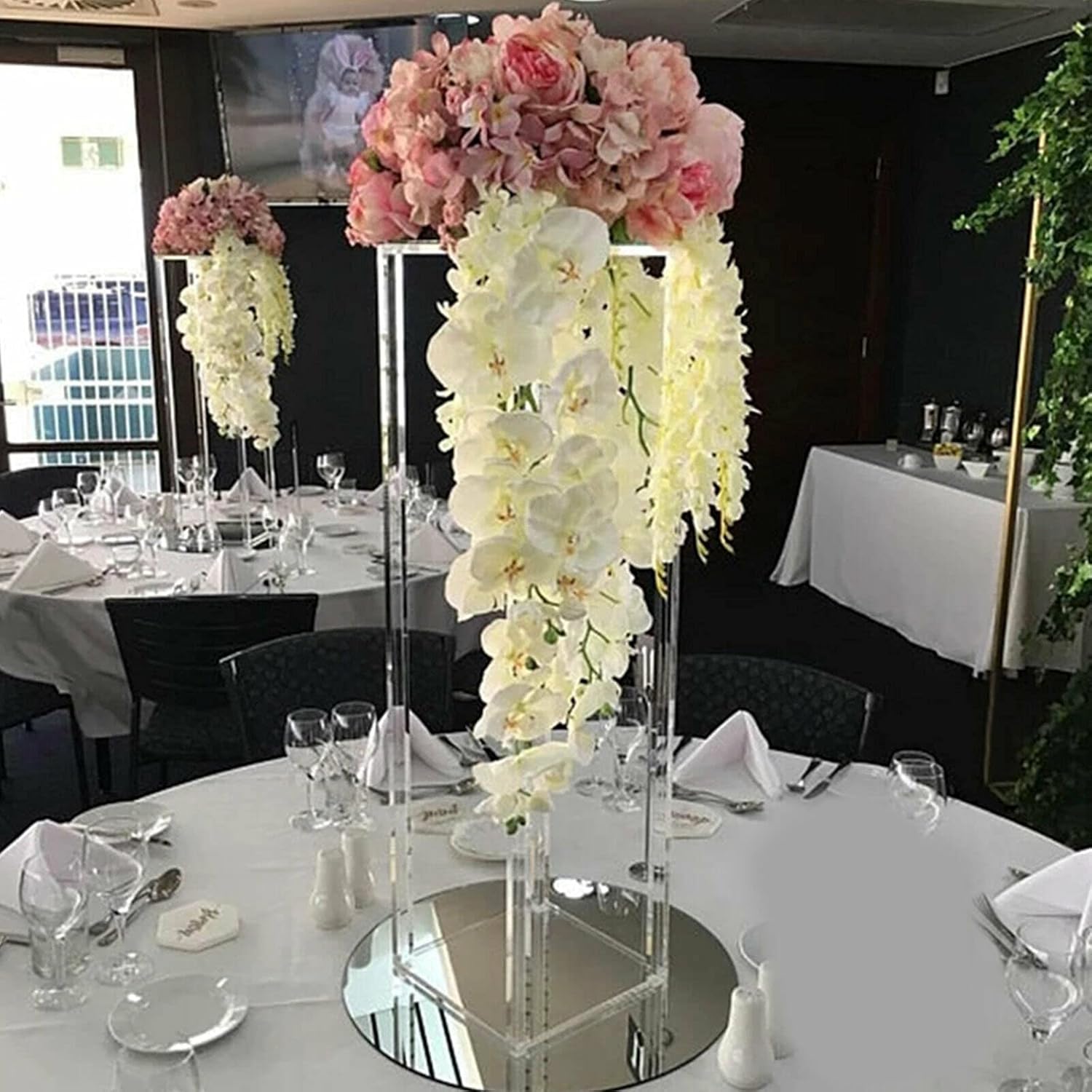 Fetcoi 10 centros de mesa elegantes de acrílico de cristal, centros de mesa de boda para mesas, decoración de boda, jarrón alto moderno, columna,