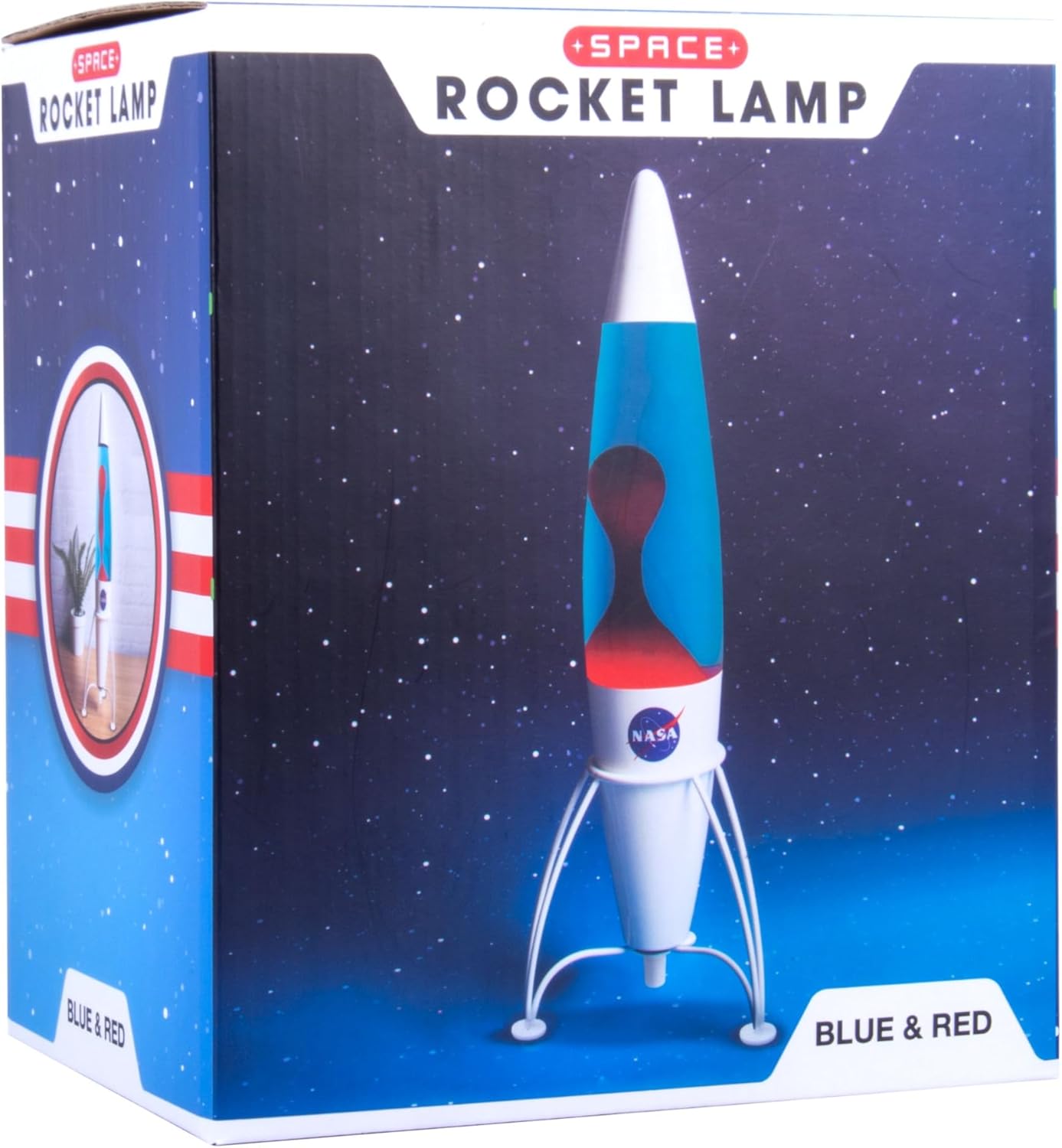 Lámpara de lava de cohete inspirada en la NASA. Incluye líquido azul y lava roja. 16.9 in17 pulgadas de alto. Alimentado por red eléctrica. Incluye