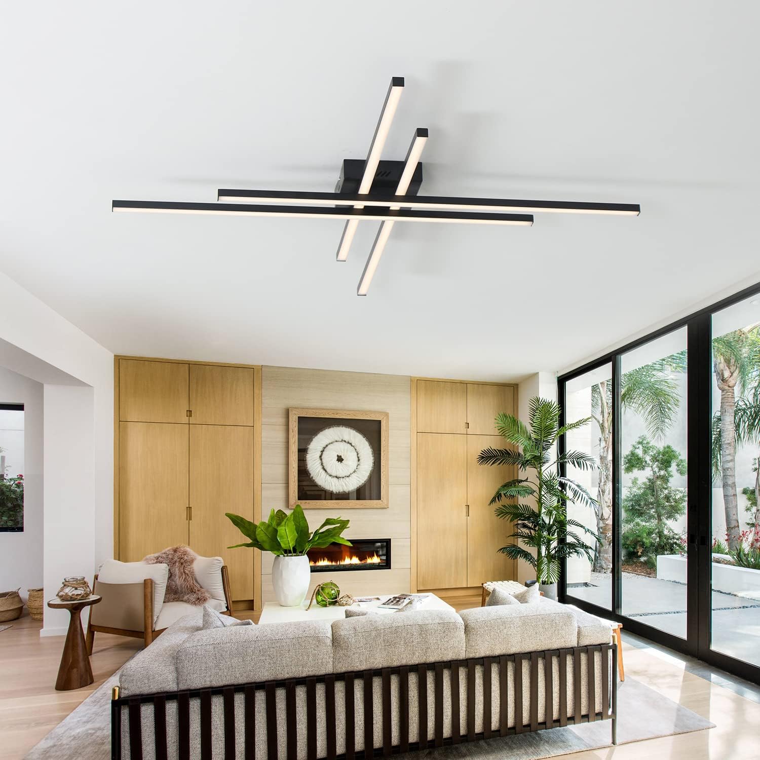 Lámpara de techo moderna con control remoto regulable LED semiempotrado negro para sala de estar, comedor, dormitorio, cerca de techo, lámpara de 38