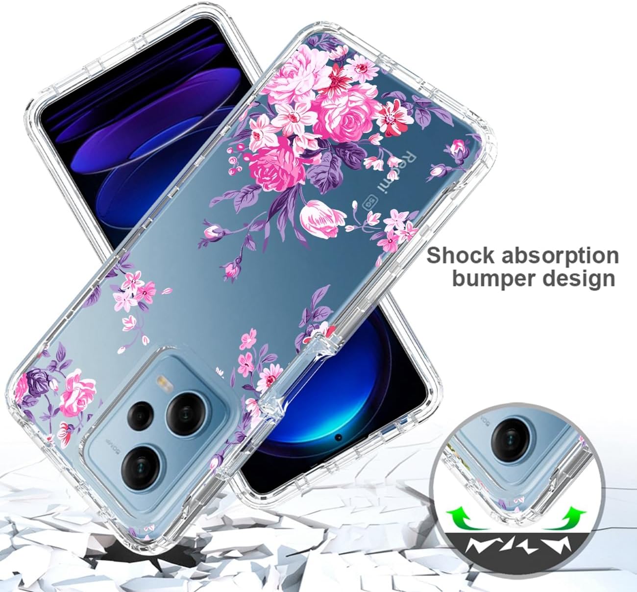 sidande Funda para Redmi Note 12 Pro, Poco X5 Pro 5G 22101320G con protector de pantalla de vidrio templado, cubierta protectora de TPU transparente