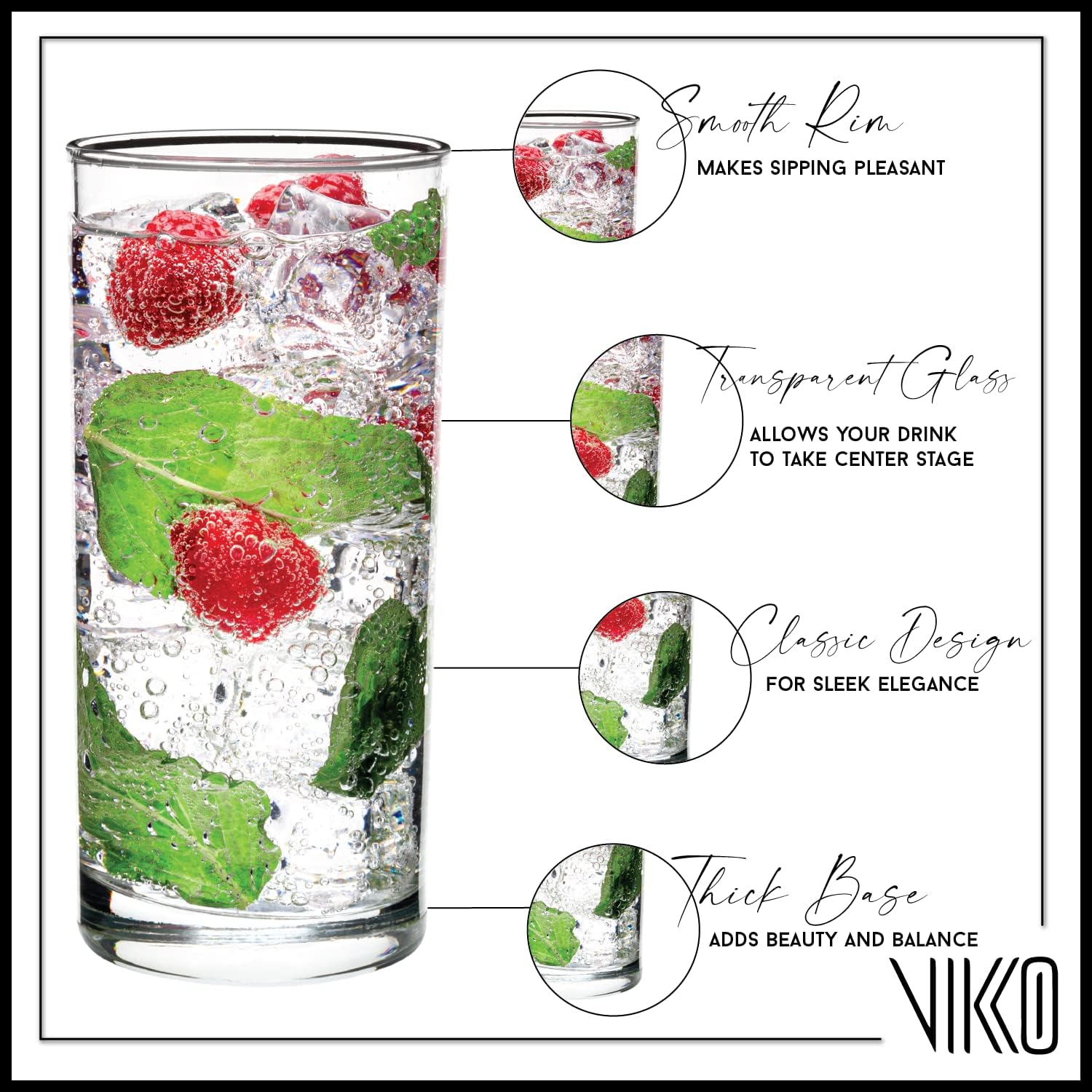 Vikko Vasos de agua, juego de 6 vasos para beber, vasos gruesos y duraderos, vasos de cocina de 10 onzas de alto, aptos para lavavajillas, vasos de