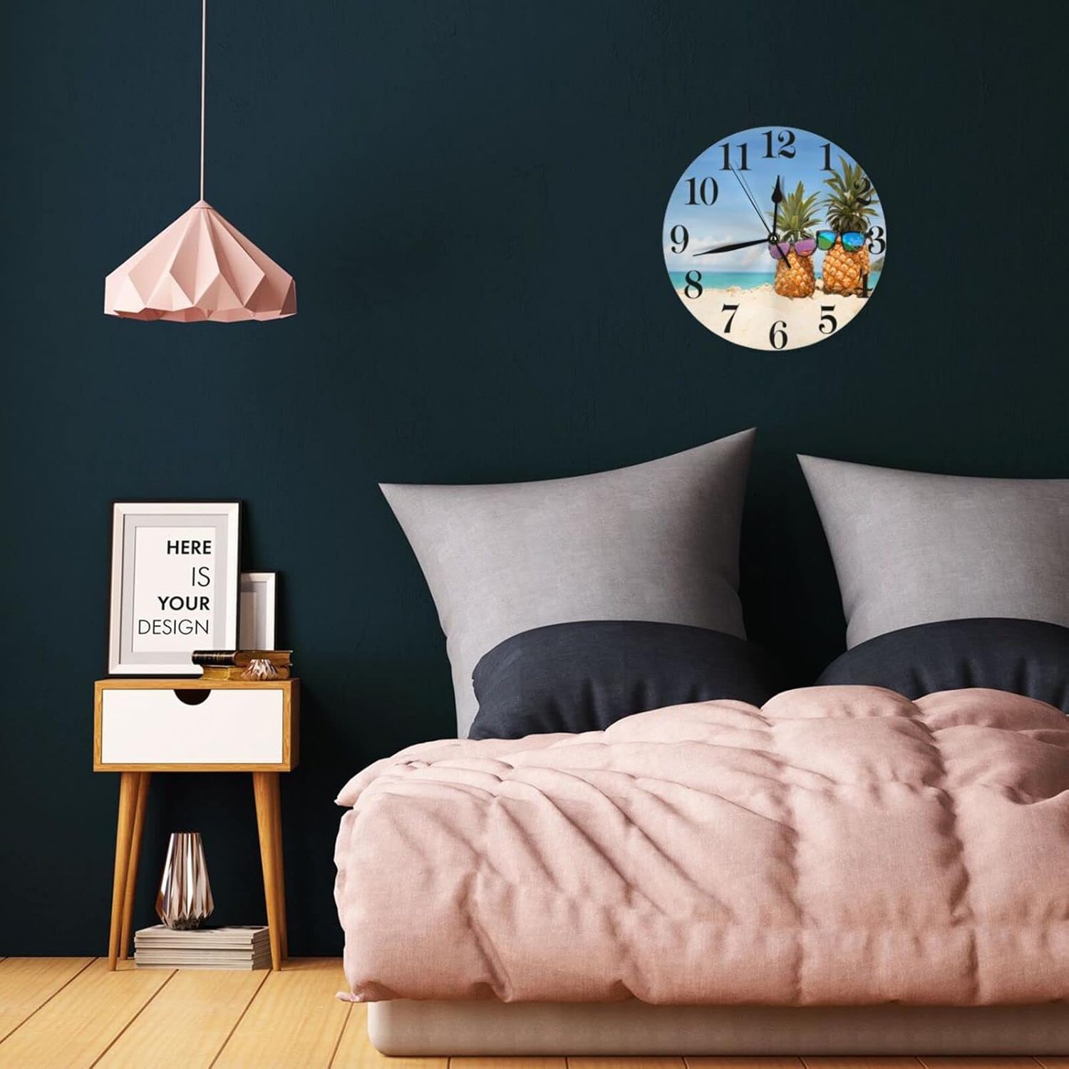 Divertidas piñas en el mar, reloj de pared de playa, funciona con pilas, reloj redondo silencioso, decoración de pared para la oficina en casa,