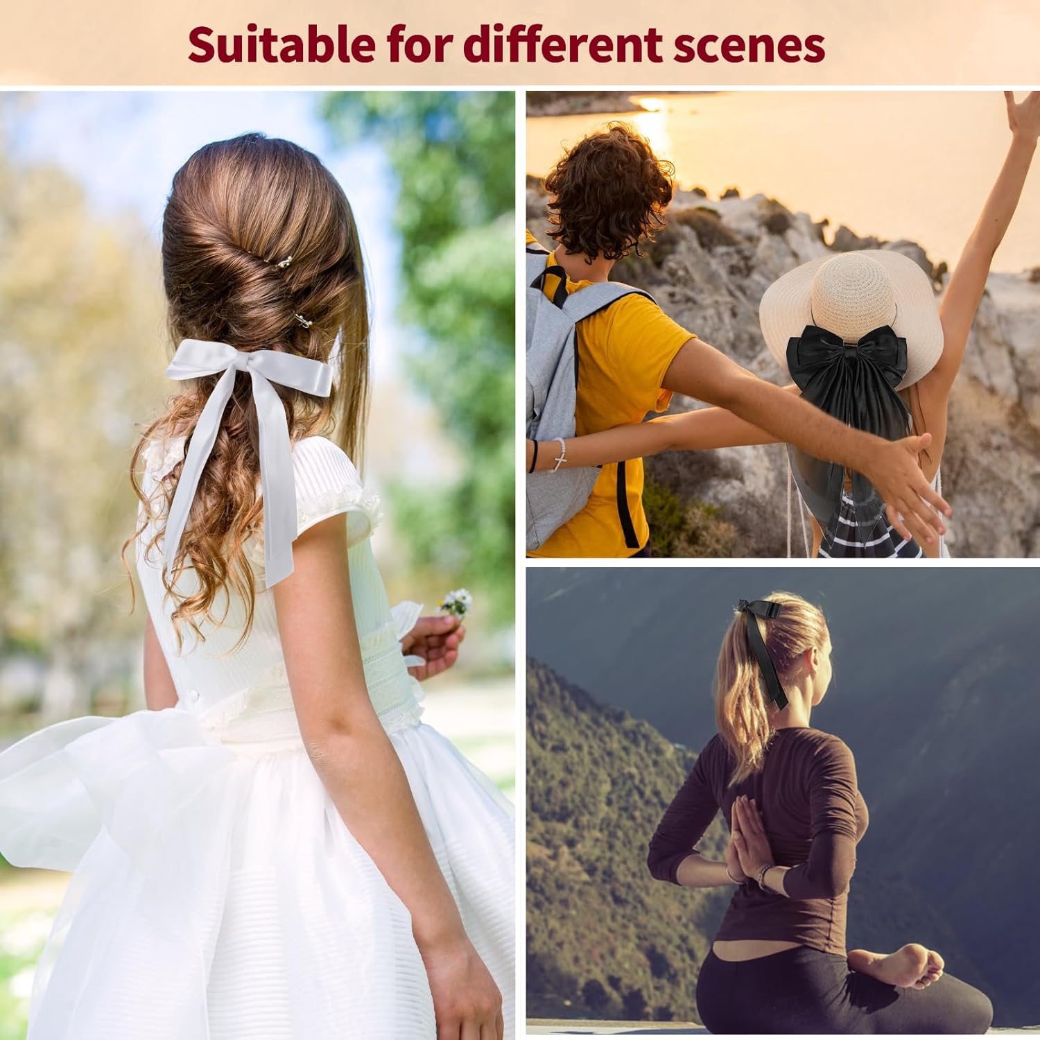 6 lazos para el pelo para mujeres, adultos y niñas, pinzas para el cabello, cinta para el pelo con cola larga, bonitos accesorios para el cabello,