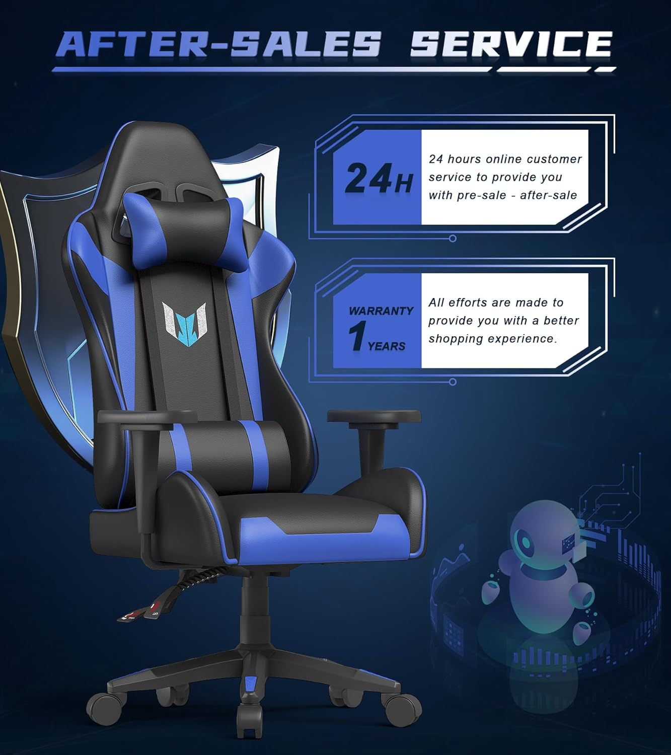 Bigzzia Silla de oficina ergonómica para videojuegos, silla de escritorio giratoria de altura ajustable, silla de computadora reclinable con soporte