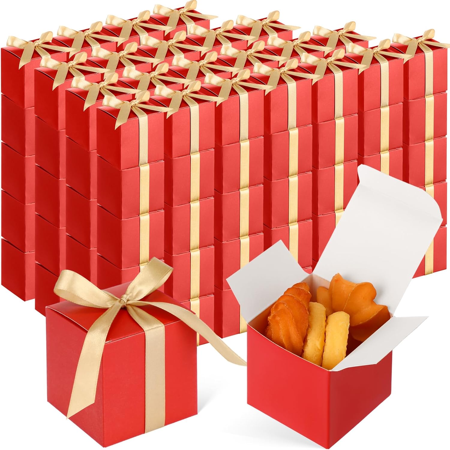 Jutom 100 mini cajas de regalo extra pequeñas para dulces, cajas de regalo de papel con cinta, mini cajas de envoltura para graduación, fiesta de