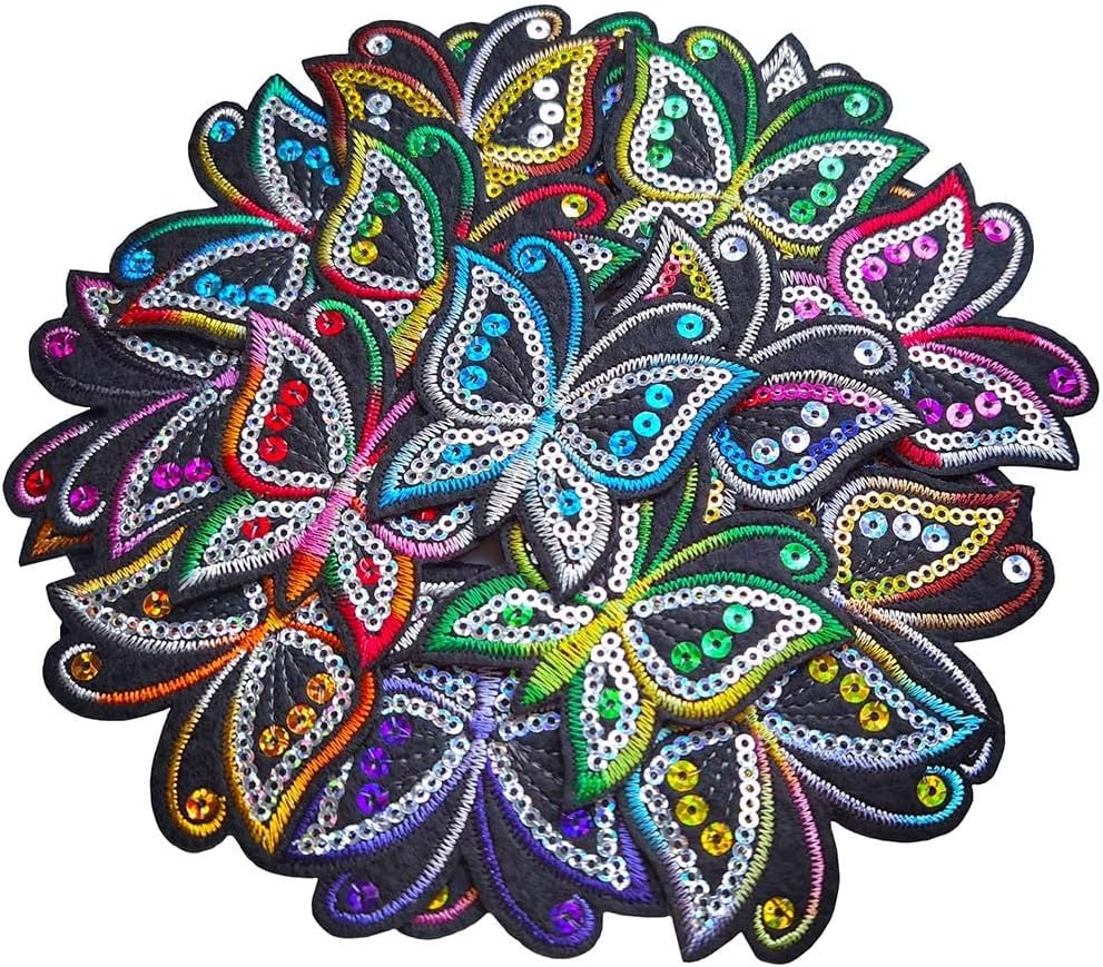 Qingxi Charm 24 parches bordados de lentejuelas de colores surtidos para coserplanchar en ropa, sombrero, pantalones, zapatos, cortina, decoración