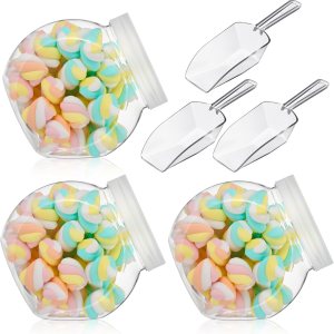 Umigy 2 juegos de tarros de plástico para dulces con tapa para bufé de dulces con mini cuchara de cocina de plástico acrílico de 42 onzas, Umigy 2 juegos de tarros de plástico para dulces con tapa para bufé de dulces con mini cuchara de cocina de plástico acrílico de 42 onzas,