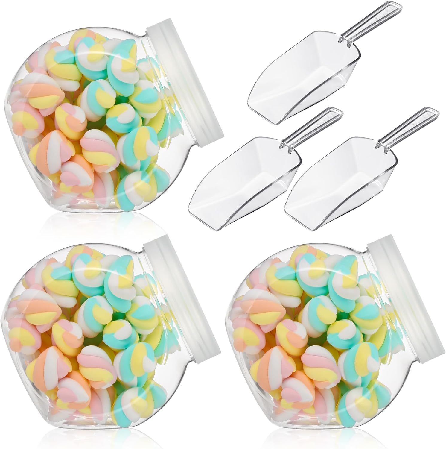 Umigy 2 juegos de tarros de plástico para dulces con tapa para bufé de dulces con mini cuchara de cocina de plástico acrílico de 42 onzas,