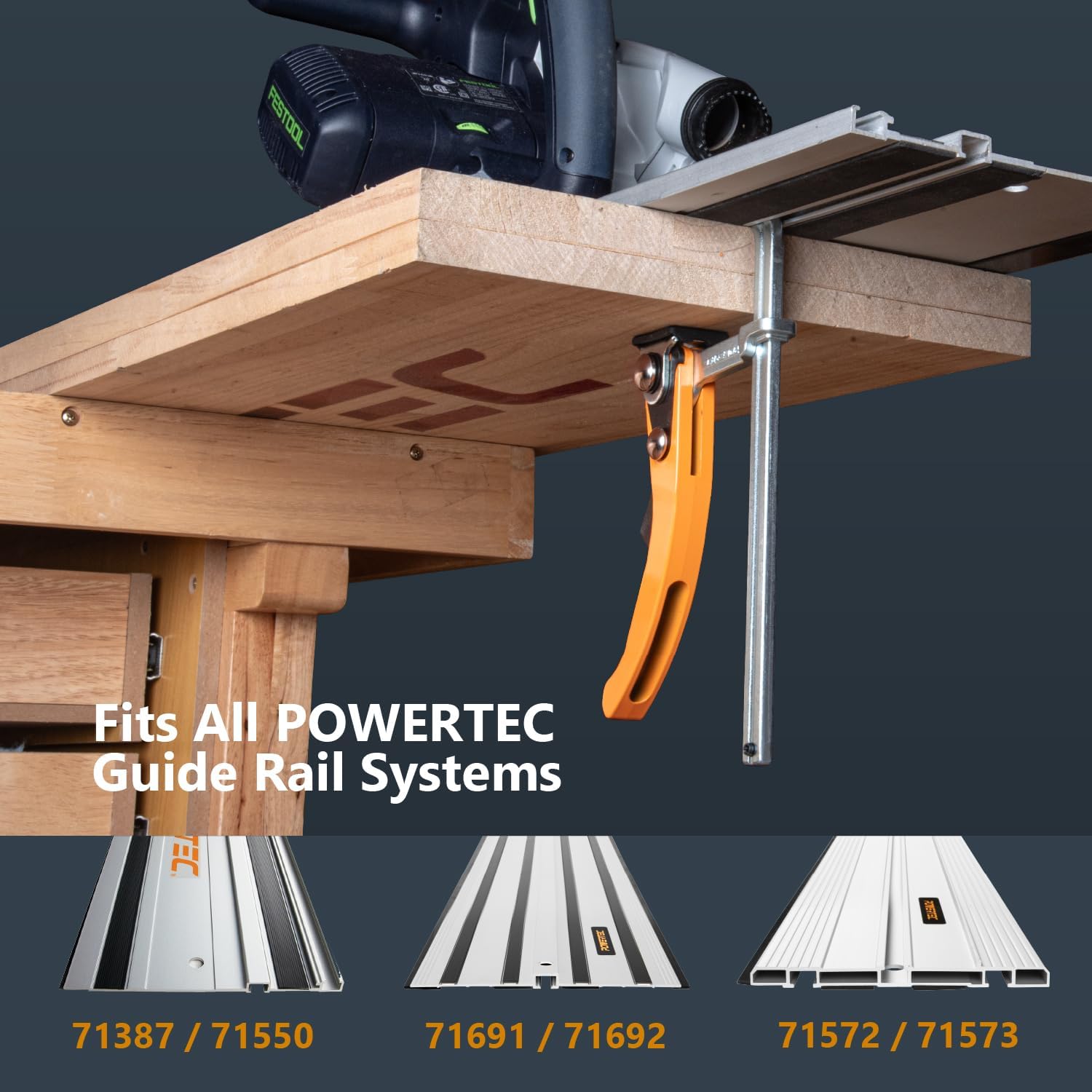 POWERTEC Abrazadera de mesa de trinquete de liberación rápida 71542V para MFT y sistema de riel guía, capacidad de 7 pulgadas (7.008 in) x 2-38