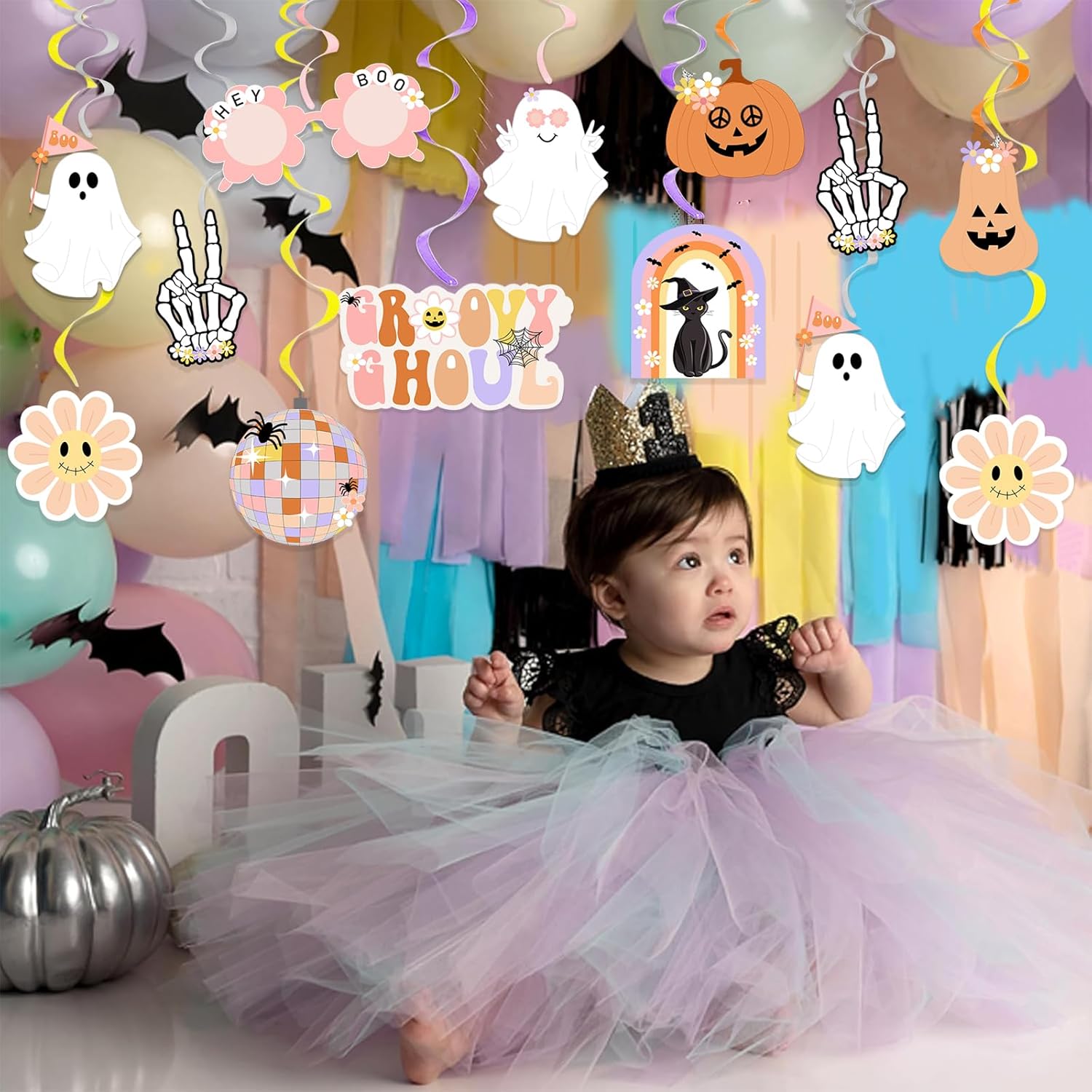 20 decoraciones geniales de Halloween, hippie de Halloween, remolinos colgantes de remolinos espeluznantes y espeluznantes serpentinas para