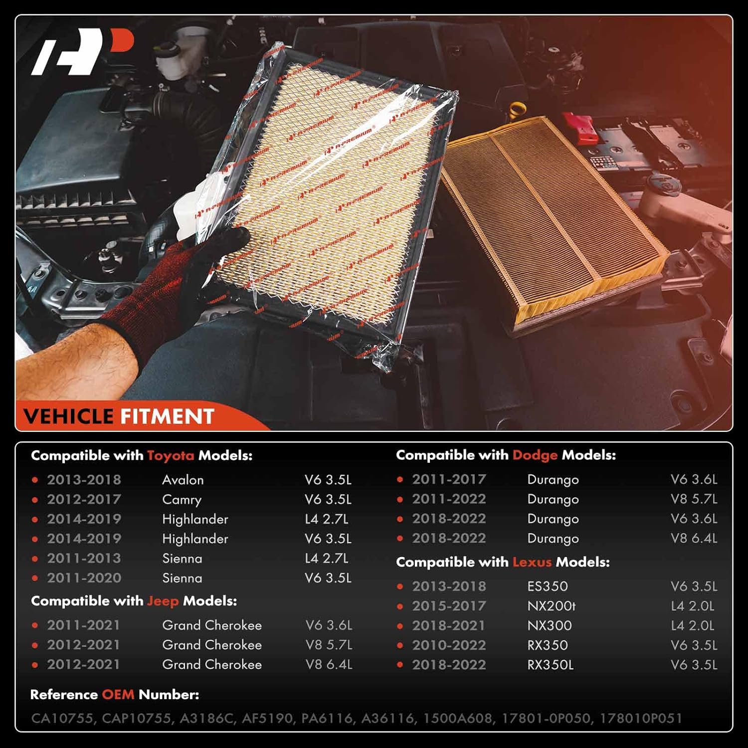 A-Premium Filtro de aire de motor delantero de 2 piezas compatible con Chevrolet Camaro 2016-2022, V8 6.2L, panel flexible, repuesto # 23323508