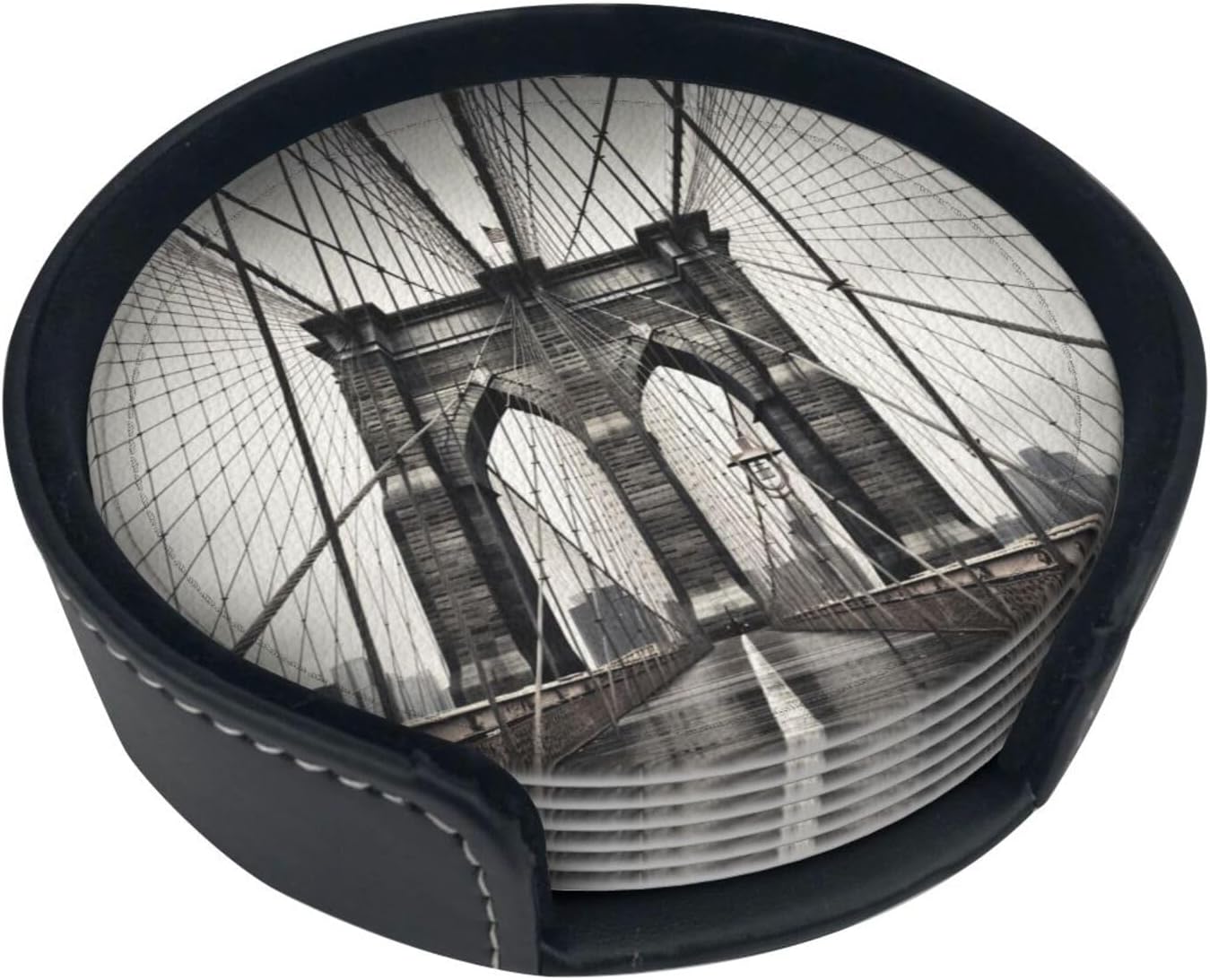 Brooklyn Bridge – Juego de 6 posavasos redondos de cuero para taza de café, café, hogar, bar, oficina, juego de 6