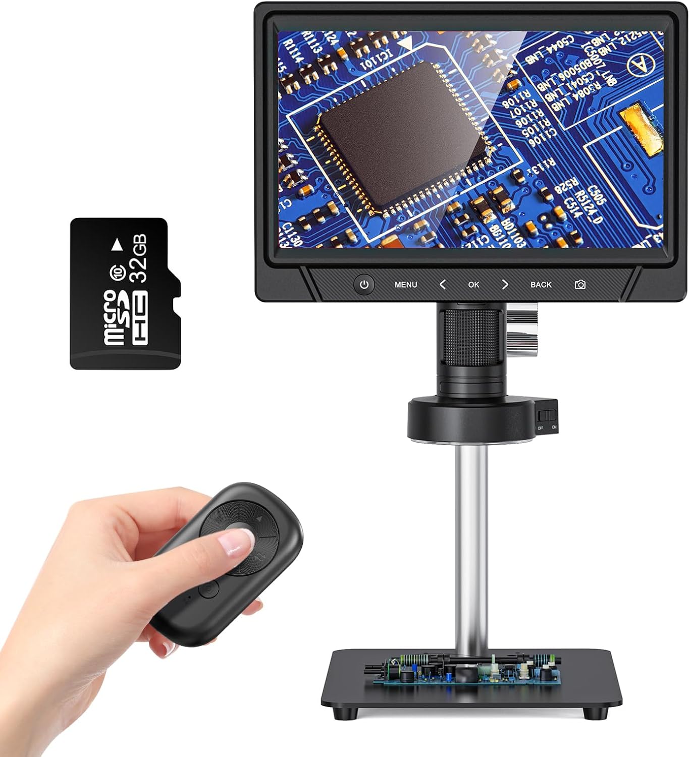 Microscopio digital IPS de 10.1 pulgadas, microscopio de moneda Ashfly con 30 luces LED, microscopio de soldadura 50X-1200X para adultos con cámara