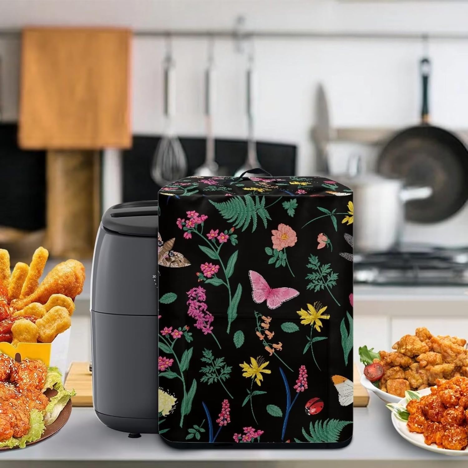 Funda para freidora de aire con estampado floral de mariposas para el hogar, cubierta a prueba de polvo para máquina de jugo, arrocera, cocina,