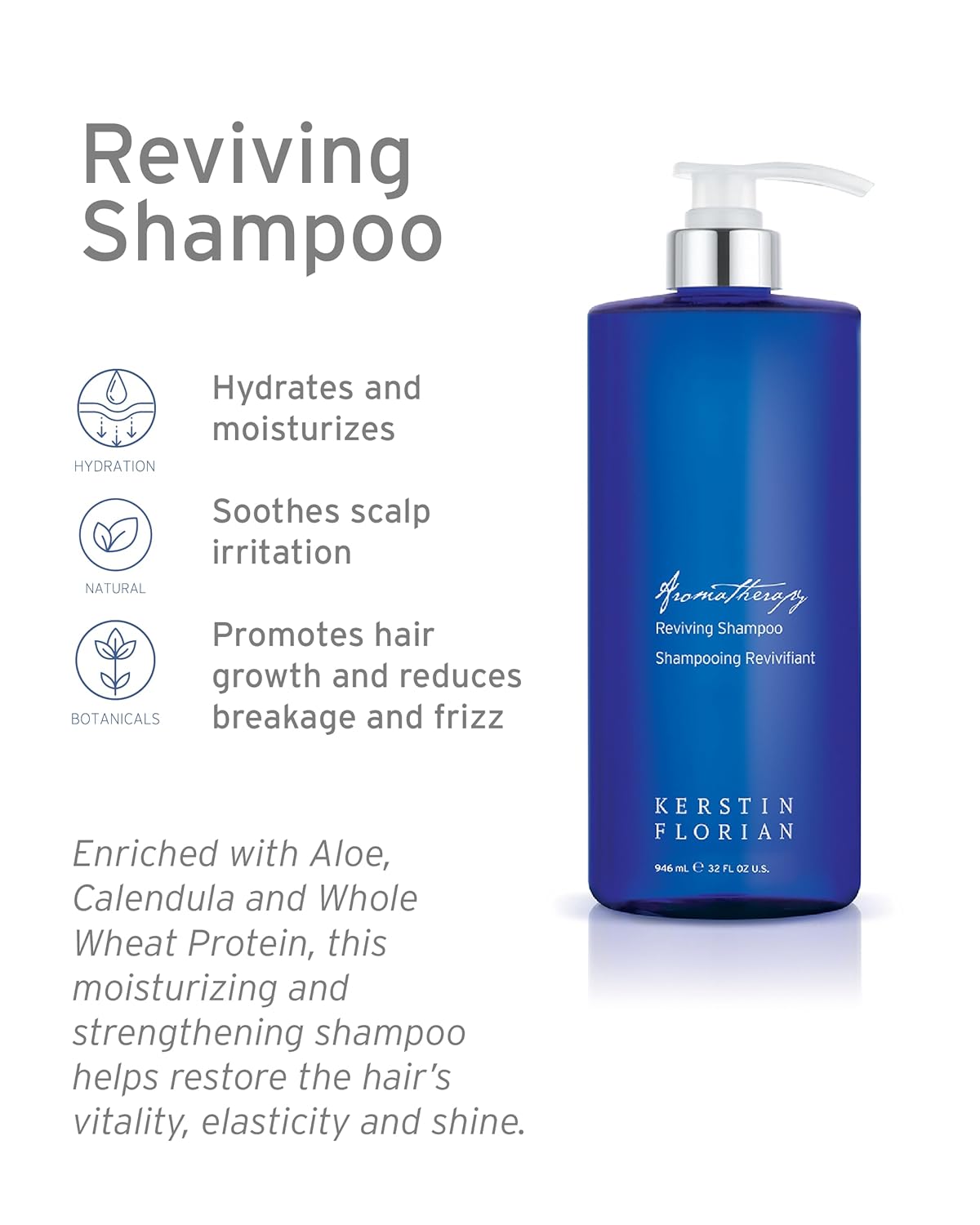 Kerstin Florian Champú revitalizante, hidrata y aumenta el brillo, aloe y proteína de trigo desenreda e hidrata el cabello opaco, todo tipo de