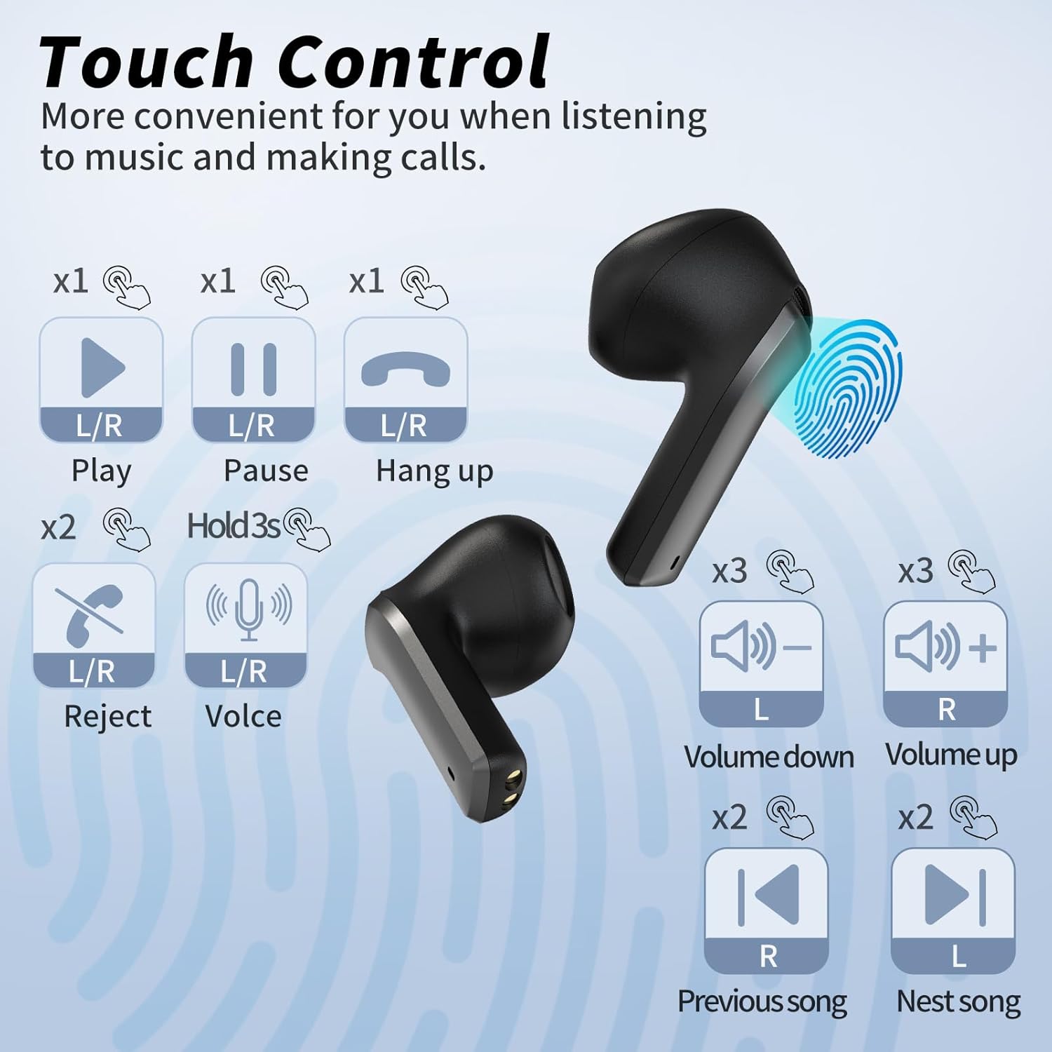 Auriculares inalámbricos Bluetooth con batería de 35 horas, sonido inmersivo en el juego, control táctil y música y llamadas para todos los
