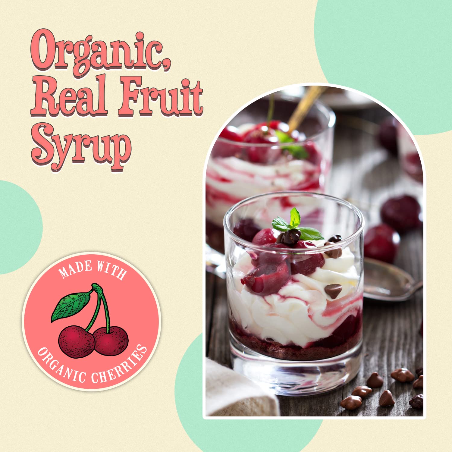 Wäbry – Jarabe de cereza orgánico, 14.9 onzas, jarabes de frutas naturales para bebidas, café, hielo afeitado y helado, vegano, sin OMG, jarabe de