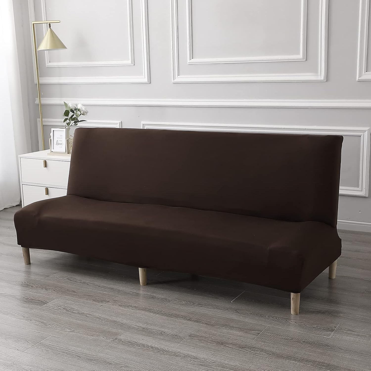 WOMACO Funda estampada para futón, fundas elásticas para sofá o cama, tamaño Full Twin Queen, sin brazos, color café, fundas protectoras con parte