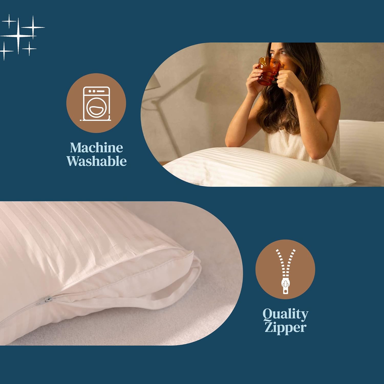 FeelAtHome Funda de almohada 100% algodón con cremallera impermeable, 30 x 20 pulgadas (paquete de 4, Queen)  Funda de almohada silenciosa  Fundas