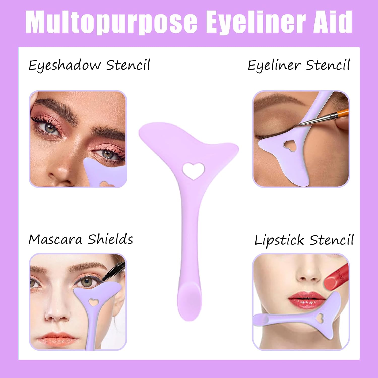 4 plantillas de delineador de ojos reutilizables de silicona, aplicadores de sombra de ojos, protectores de rímel, delineador de ojos, aplicador de