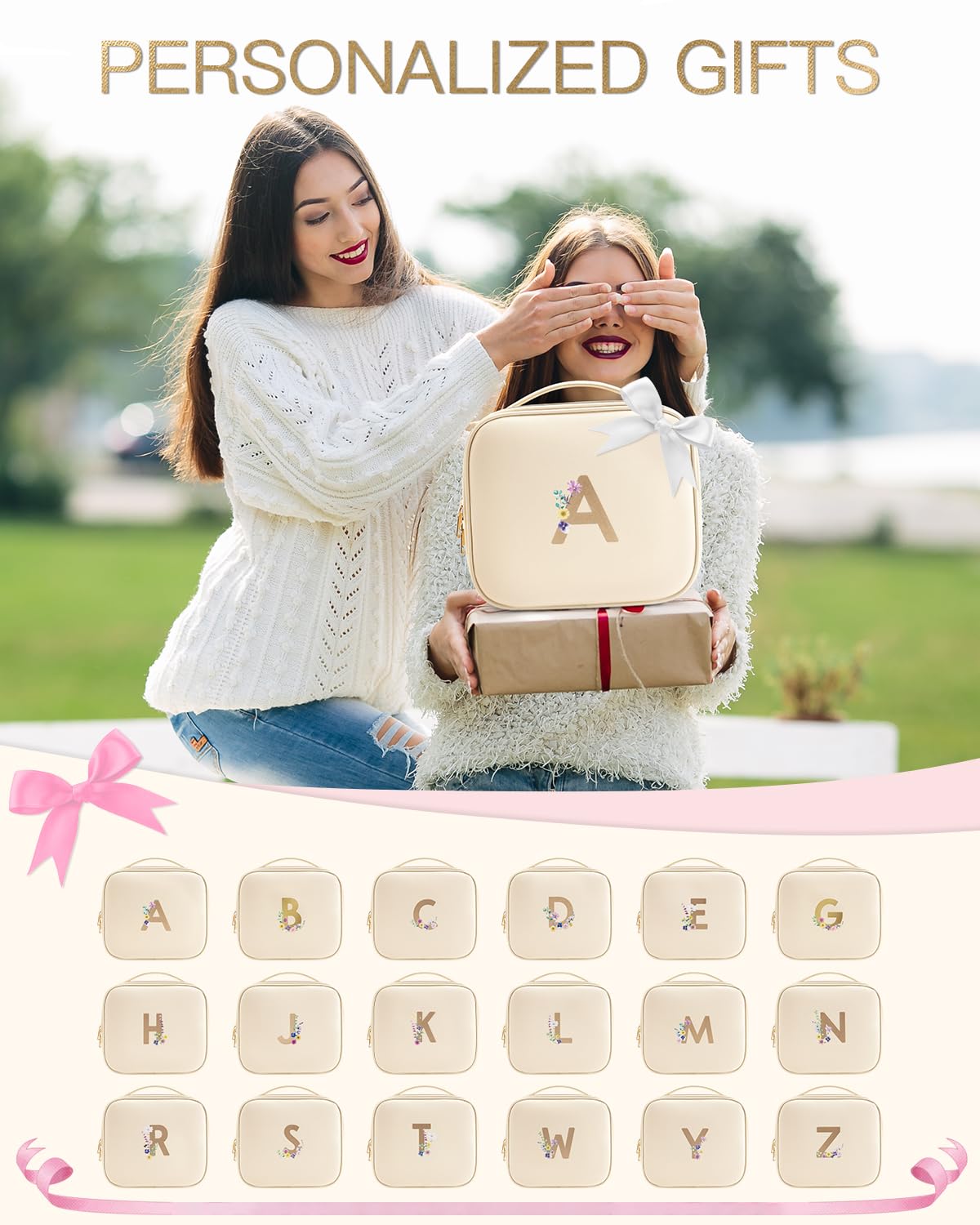 Vlando Regalo personalizado para mujeres, bolsa de maquillaje preparada, bolsas personalizadas, regalos de boda únicos, regalo de cumpleaños para