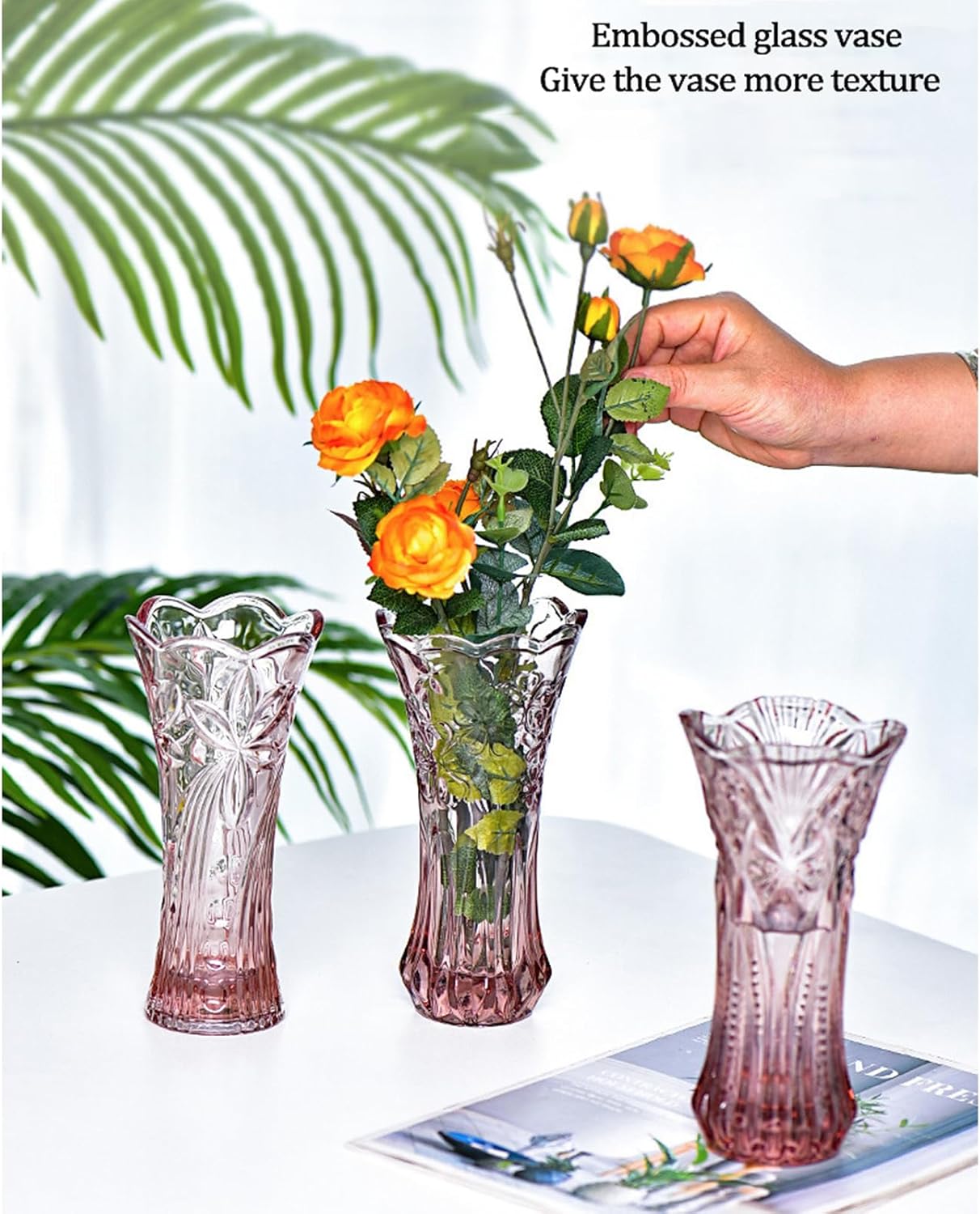 Florero de cristal transparente, diseño grueso para decoración del hogar, centros de mesa, boda, regalo de madres, 7.6 pulgadas de alto