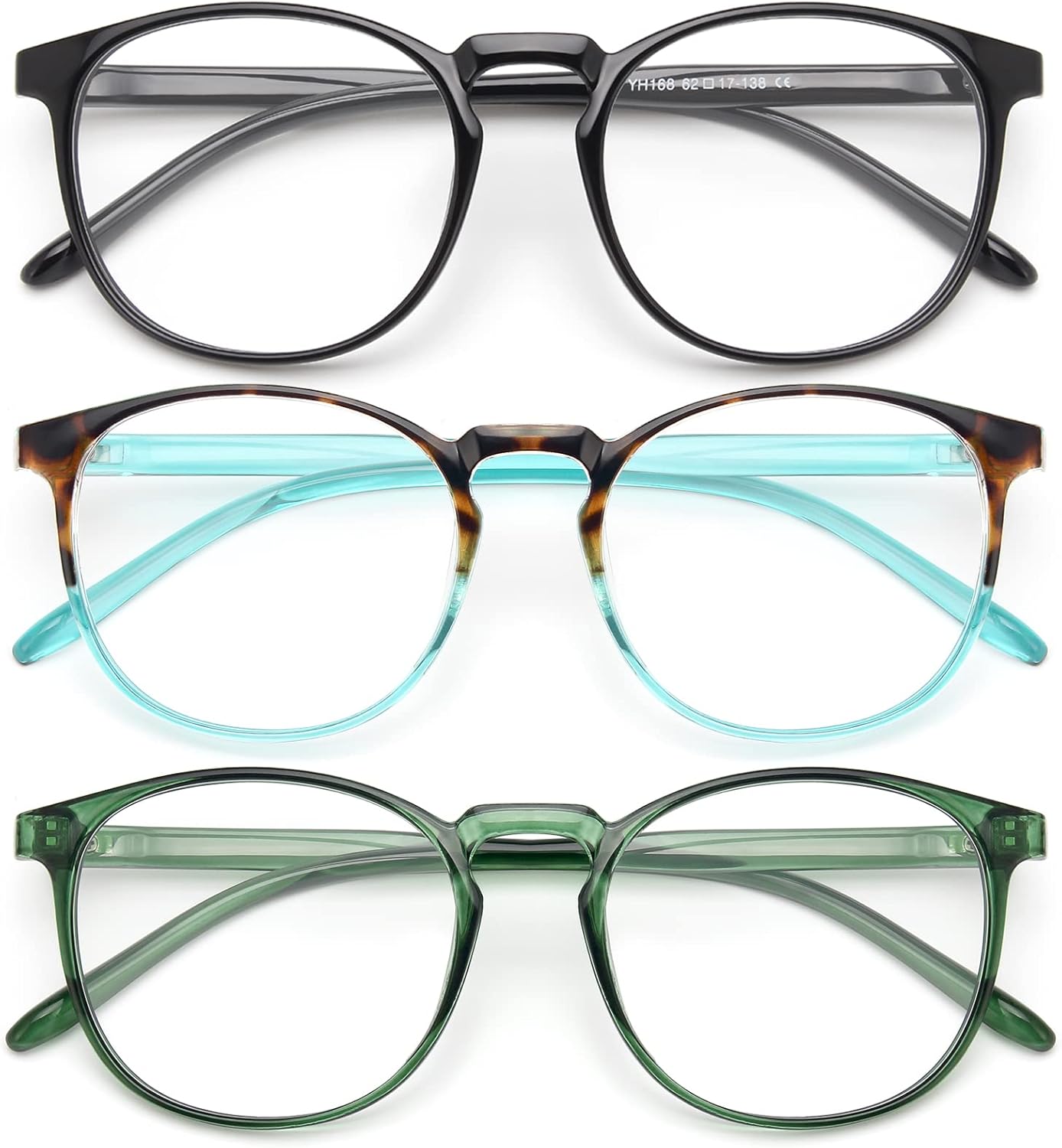 IBOANN – Lentes con filtro de luz azul para mujeres y hombres, paquete de 3 unidades, armazón redonda estilo retro a la moda, lentes falsos vintage