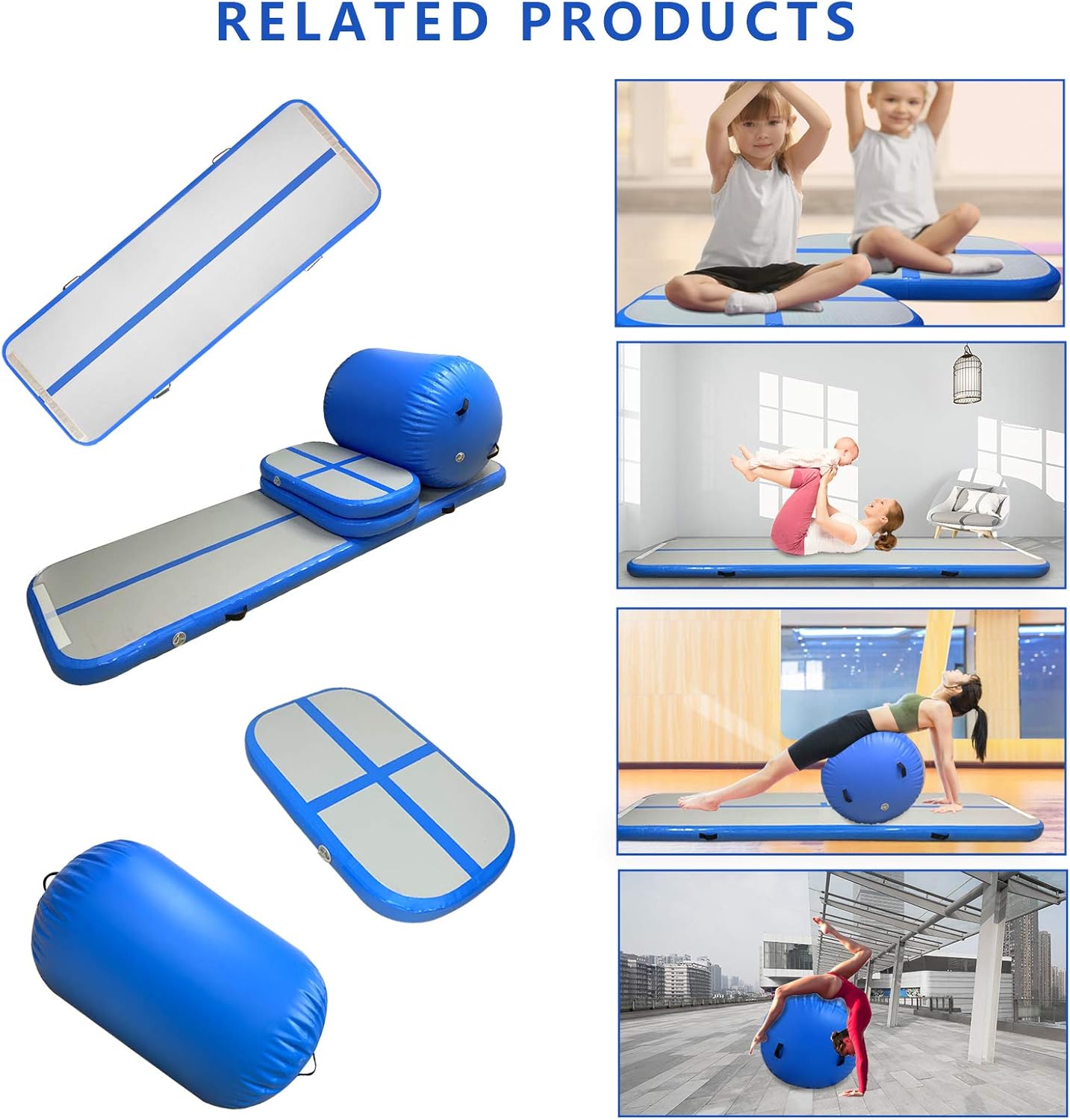PPXIA Colchoneta inflable de gimnasia de 4 pulgadas de grosor, juego de colchonetas de aire con bomba para entrenamiento, animadoras, uso doméstico,