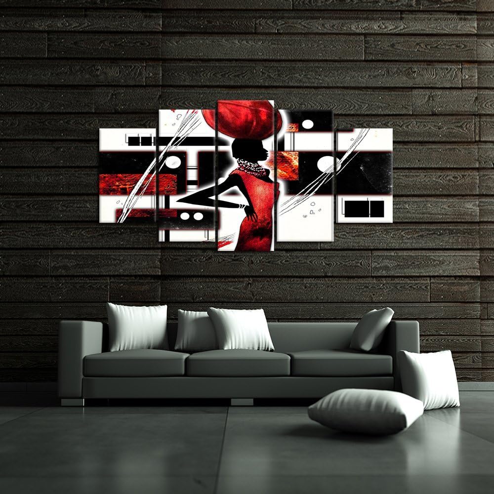 iKNOW FOTO Lienzo grande de 5 piezas de arte de pared afroamericano, imágenes negras y rojas, impresas en lienzo, decoración del hogar, pintura