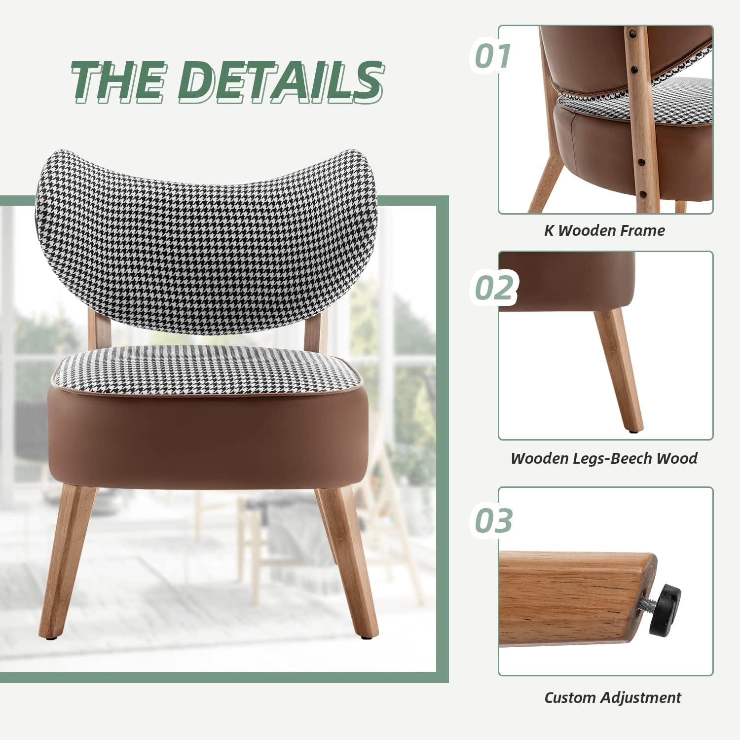 MELLCOM Juego de 2 sillas de comedor Mid-Century con marco de madera con cojín tapizado y decoración de piel sintética, sillas decorativas modernas