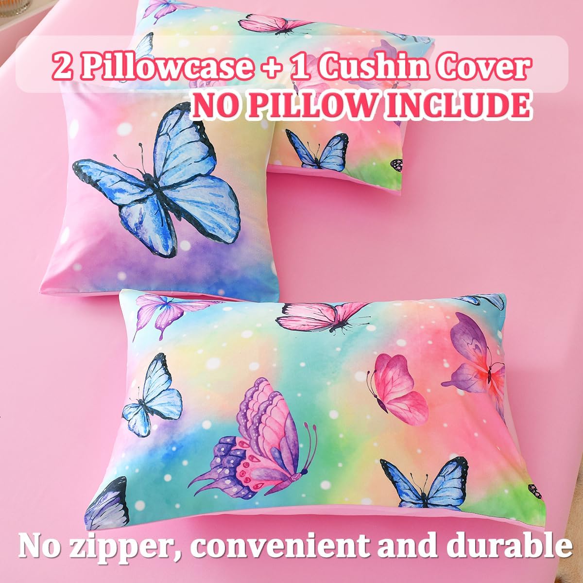 Tasselily Juego de ropa de cama de mariposa tamaño matrimonial, juego de edredón de mariposa rosa para niñas, niños y adolescentes, 6 piezas de cama