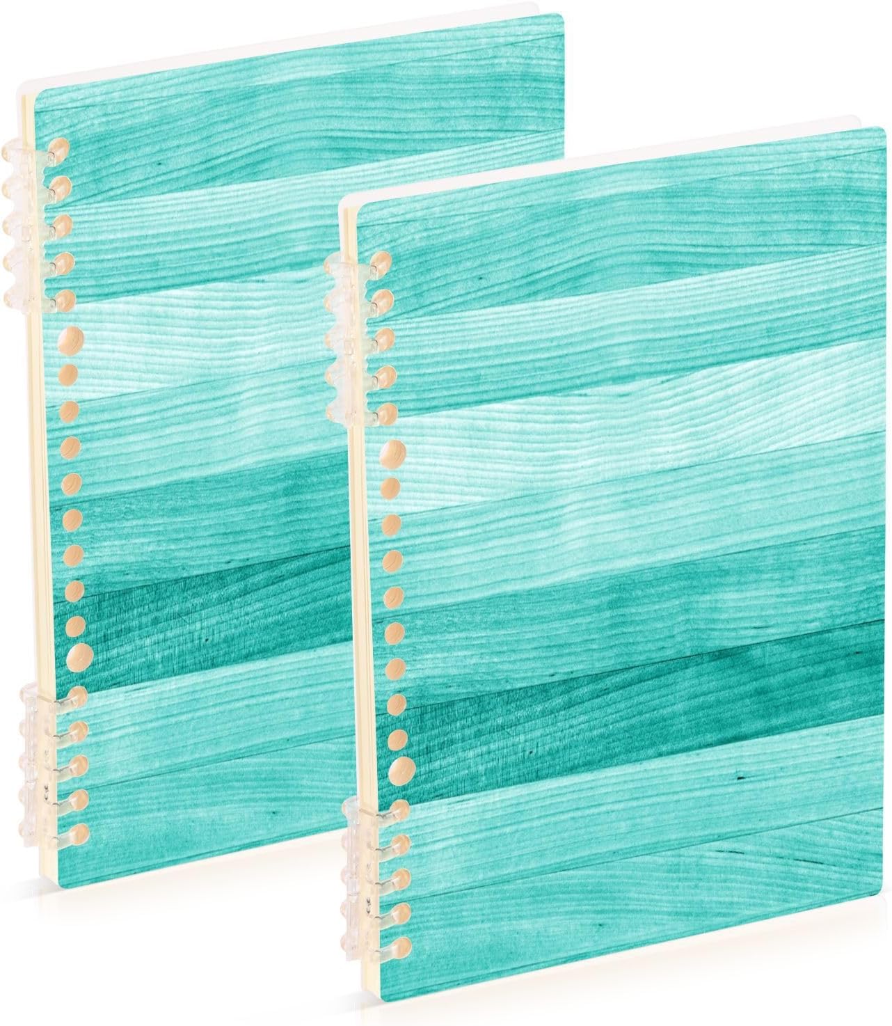 Angelabao Paquete de 2 cuadernos con rayas universitarias, cuaderno de espiral de madera verde turquesa, verde azulado, diario para estudiantes,