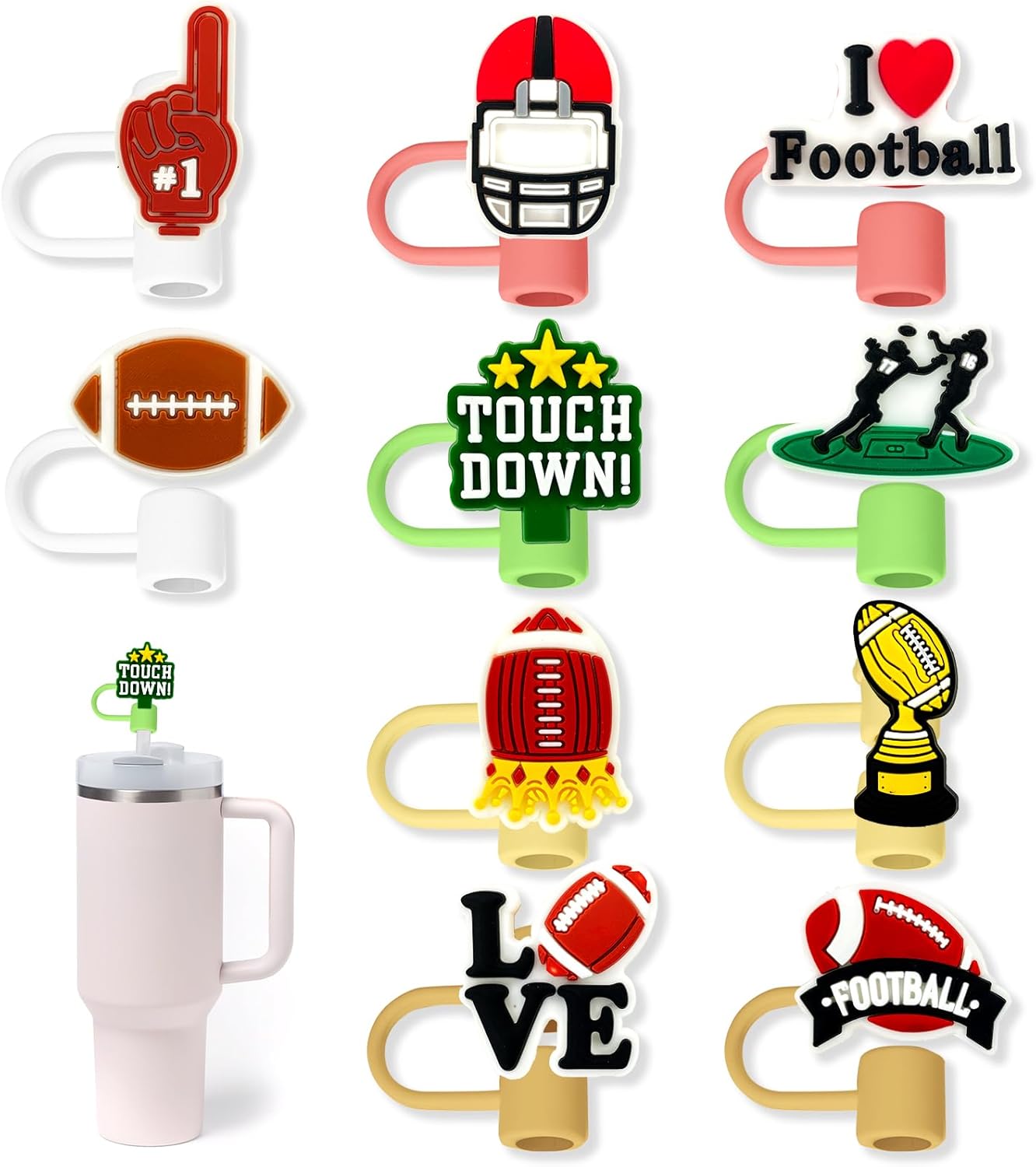 10 vasos con popote de fútbol para vaso Stanley, 2564 pulgadas, protectores reutilizables, tapas para accesorios de copa (10 unidades de fútbol de