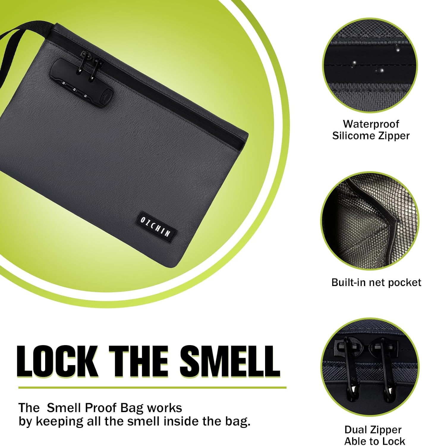 OZCHIN Bolsa de almacenamiento con cerradura de combinación, bolsa de bloqueo con forro de carbono, funda impermeable con cerradura, gran regalo