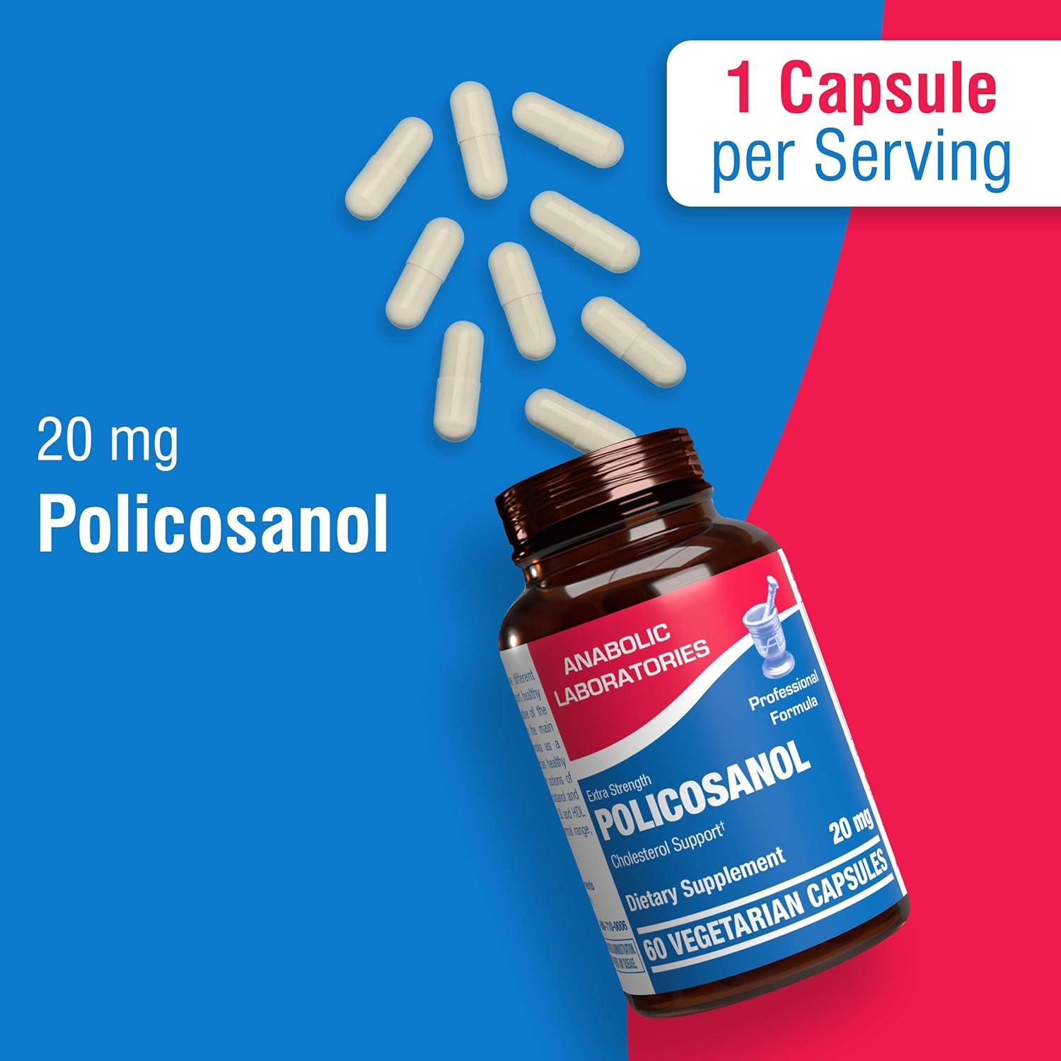 Anabolic Laboratories Suplementos de policosanol 20 mg – 60 tabletas veganas para el apoyo del colesterol – Suplementos de octacosanol de caña de