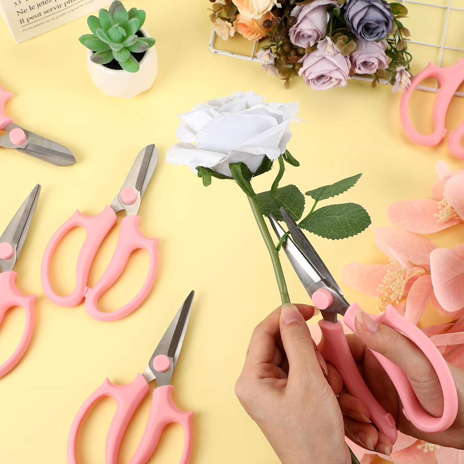 Tijeras de flores de jardín, 24 piezas, tijeras florales de acero, tijeras de podar de jardín con mango cómodo para recortar arreglos florales, 2