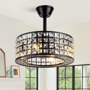 YOYWE Ventiladores de techo de cristal con luces, ventilador de techo de cristal enjaulado con luz y control remoto, 3 colores, 3 velocidades, YOYWE Ventiladores de techo de cristal con luces, ventilador de techo de cristal enjaulado con luz y control remoto, 3 colores, 3 velocidades,