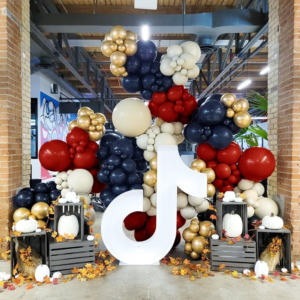 Navy Blue Red Balloon Garland – Double Stuffed Royal Blue Balloons Nude Cream White Sand Pastel Red Balloons Arch Kit For Birthday Baby Shower