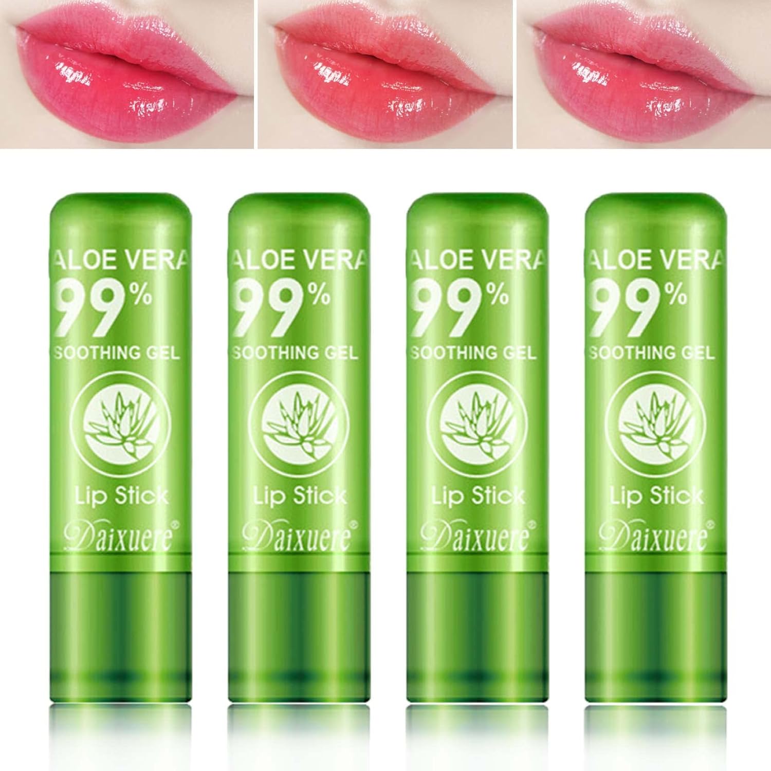 4 lápices labiales de aloe vera, juego de brillo labial mágico que cambia de color, de larga duración, nutritivo, impermeable, bálsamo labial