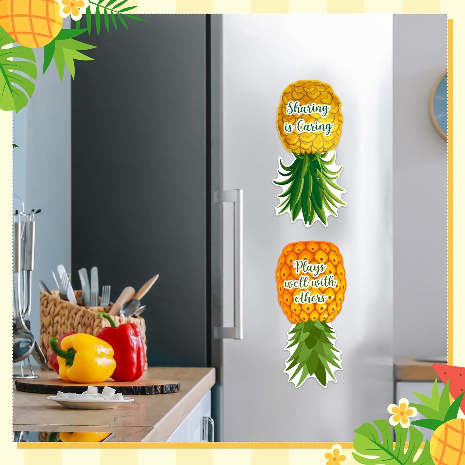 Copkim 2 imanes de piña al revés para decoración de puertas de crucero, calcomanías de piña para automóvil, nevera, carnaval, camarote,