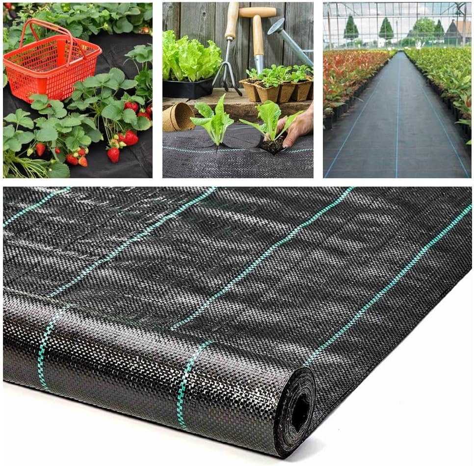 Tela de barrera de malezas resistente de 4 x 100 pies, protector de jardín ultra grueso para control de malas hierbas, cubierta de suelo negro,
