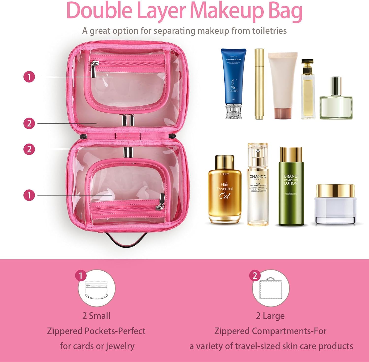 MissBoy Bolsa de maquillaje transparente, bolsa de cosméticos de viaje de gran capacidad, organizador de bolsa de almacenamiento abierta para