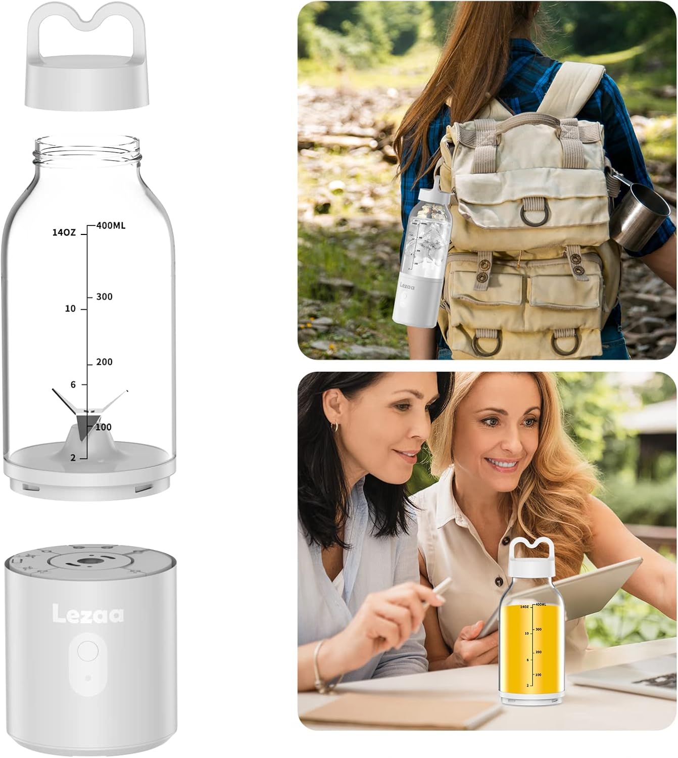 Licuadora portátil, licuadora para batidos y batidos, licuadora personal, recargable por USB, mini licuadora de 14 onzas con para viajes, al aire