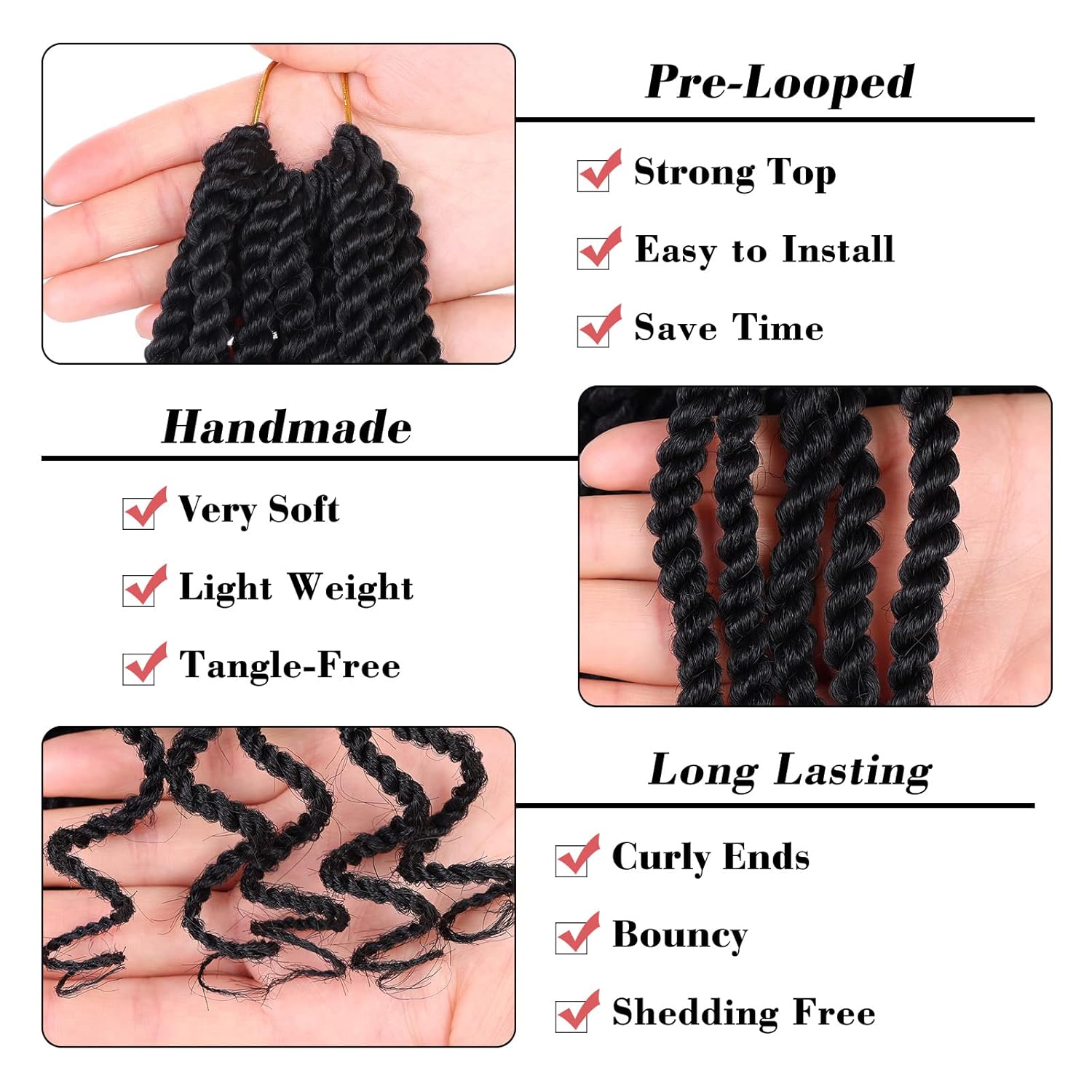 Leeven Paquete de 8 paquetes de cabello ondulado senegalés con extremos rizados, trenzas de ganchillo cortas preenlazadas de 8 pulgadas, trenzas de