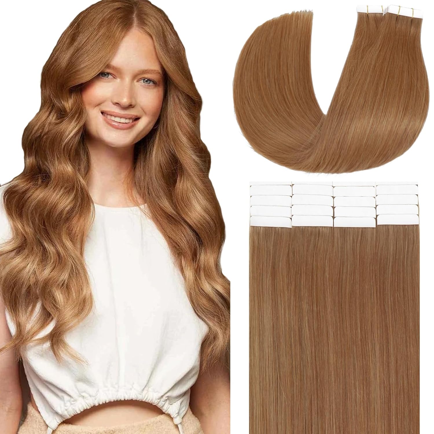 Loxxy Extensiones de cabello humano real Remy con cinta adhesiva, natural, sedoso, lacio, invisible, de doble cara, reutilizable, trama de piel,