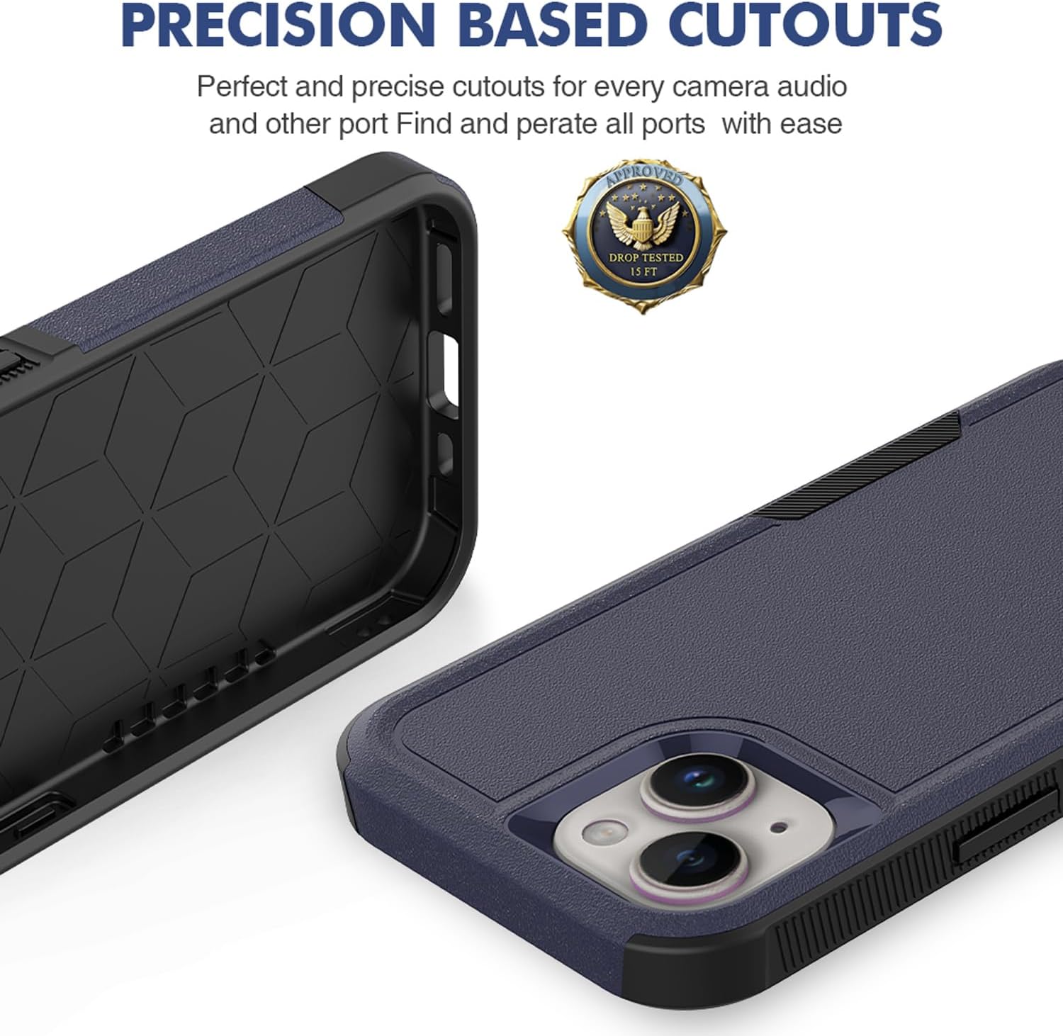 Grado militar Funda compatible con iPhone 15, probada en caídas de 15 pies, funda protectora, azul, delgada y resistente, apta para bolsillos