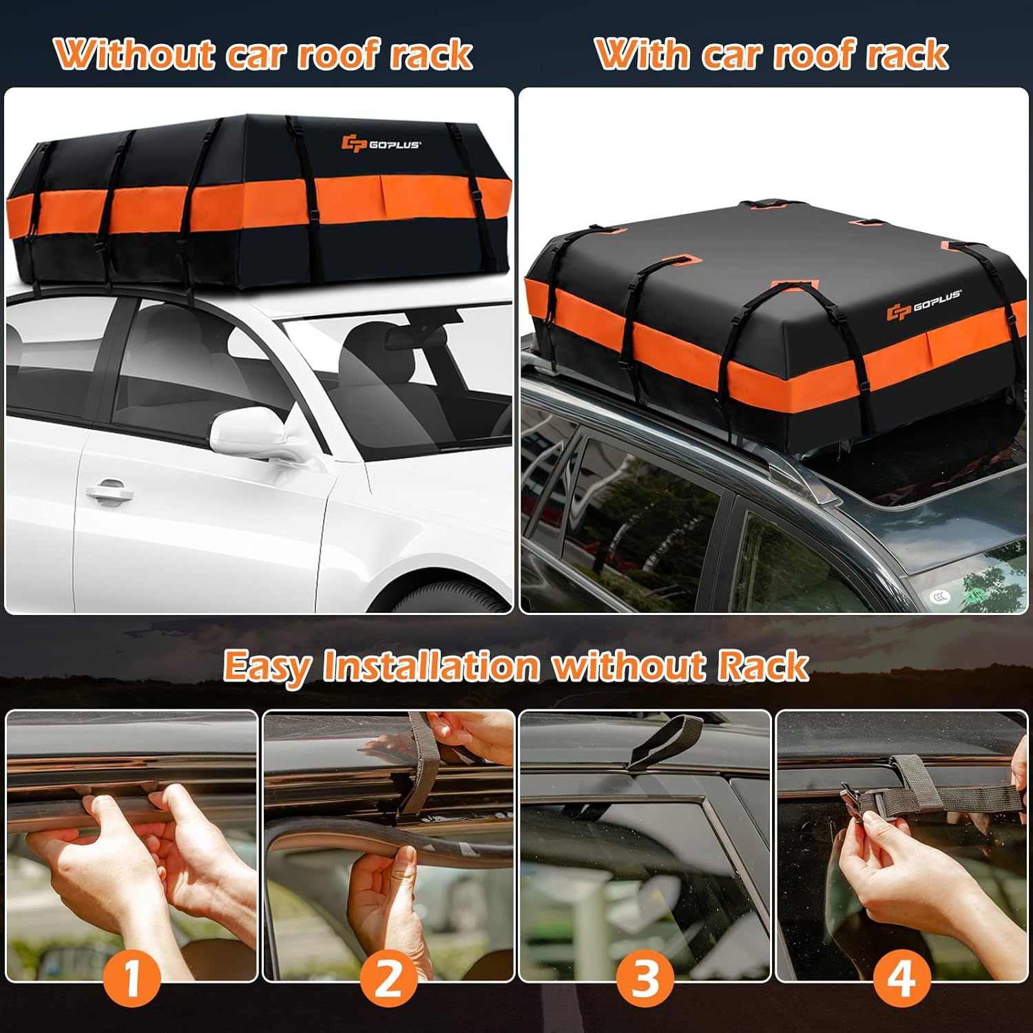Goplus Portaequipajes para techo, 21 cúbicos, 100% impermeable, suave bolsa de techo para todos los vehículos consin estante, incluye alfombrilla
